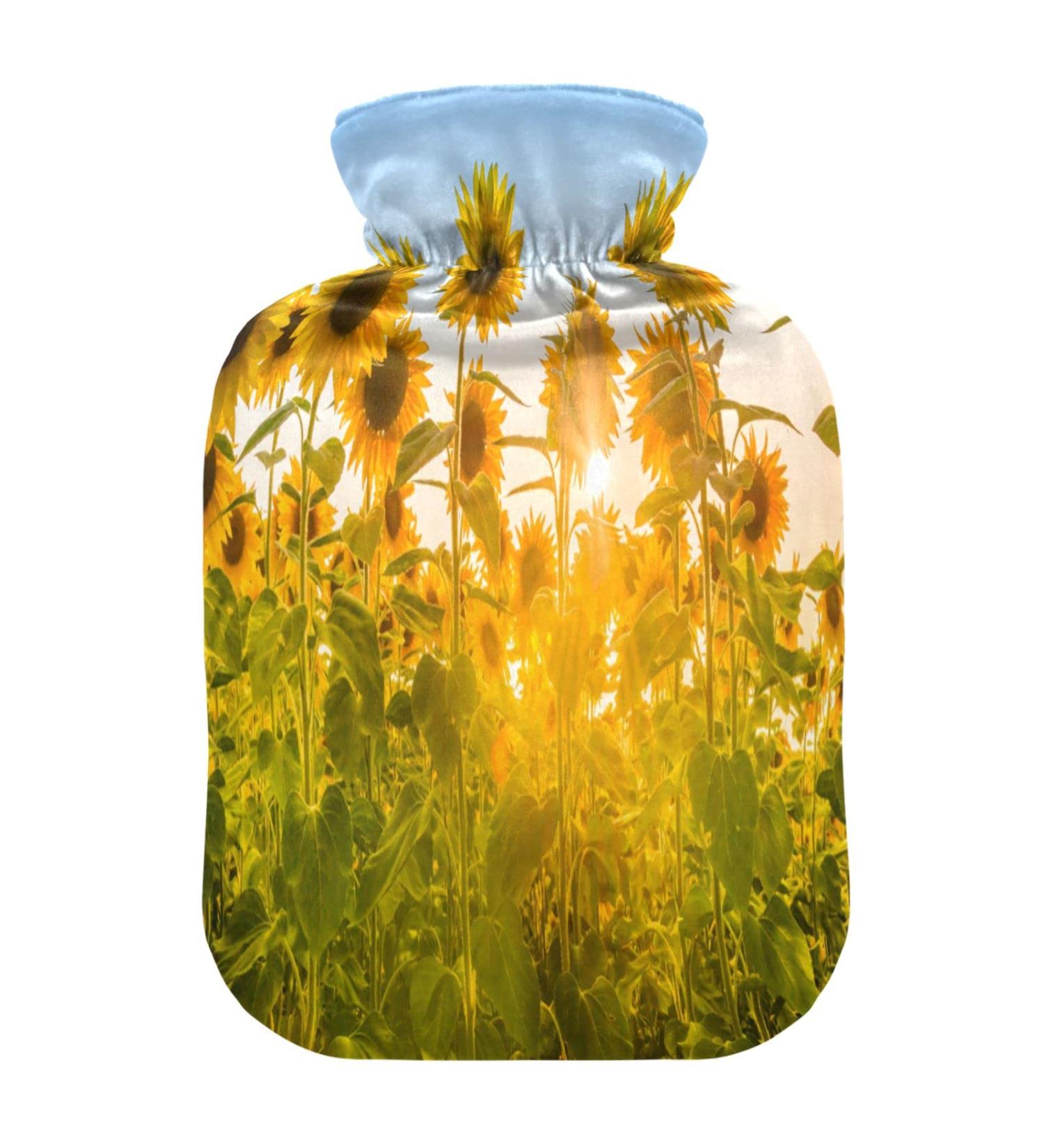 Sunflower Plants Field Hot Water Bottle - 2L Fleece Cover for Hot & Cold Compresses - International Shipping - Buy Online on GoSupps.com