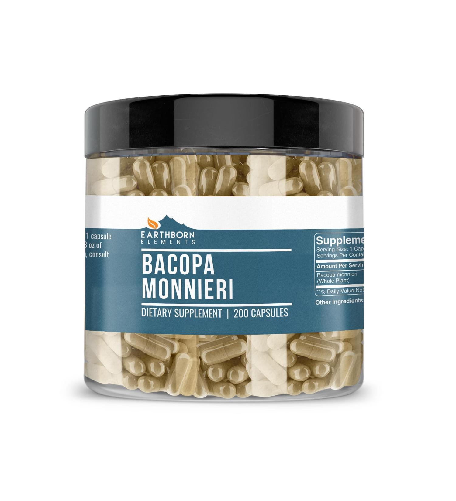 Earthborn Elements Bacopa Monnieri 200 Capsules Pure & Undiluted No Additives 200 Count (Pack of 1) - Buy Online on GoSupps.com