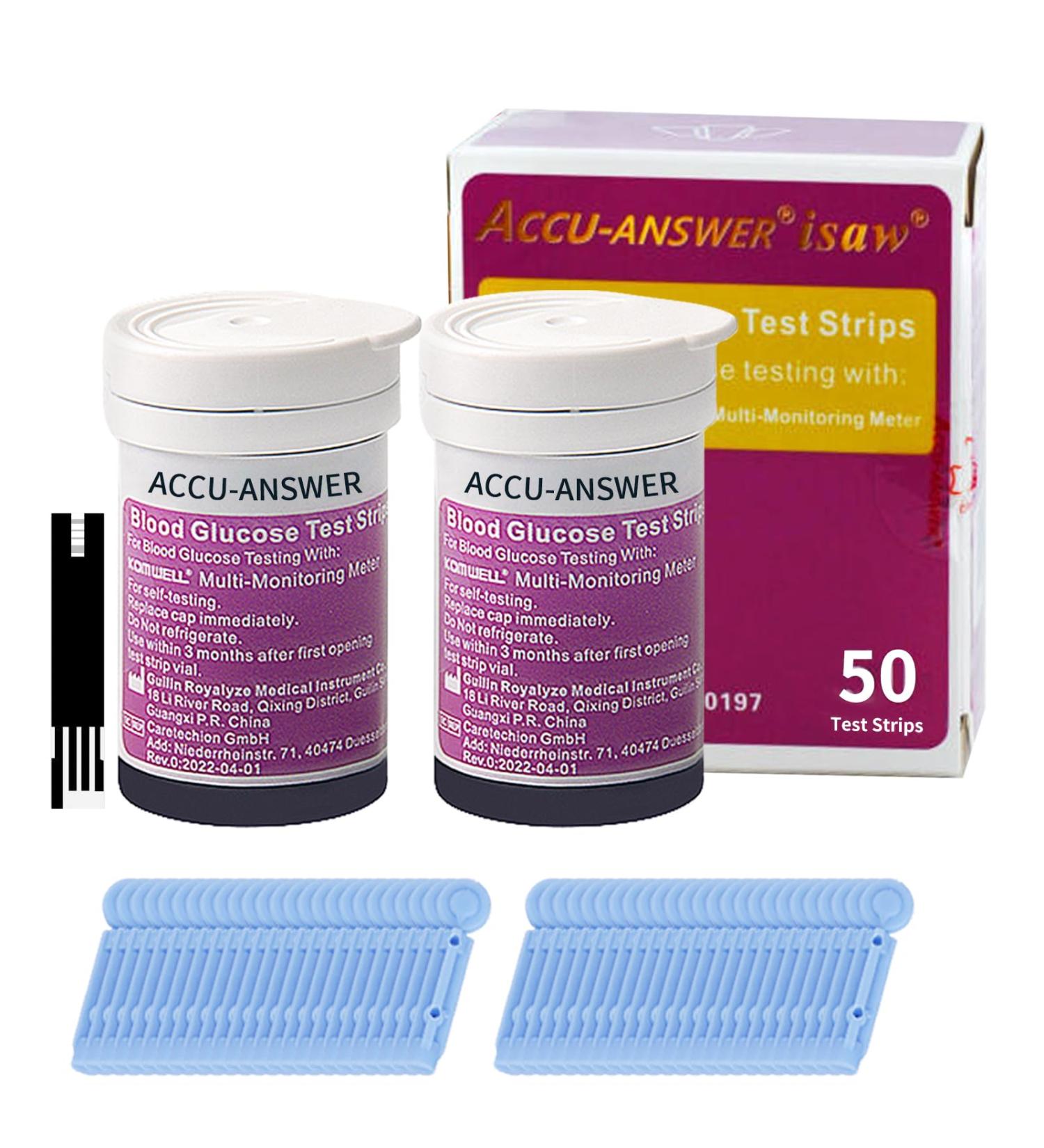 Accu-Answer Sugar Test Stirps (The Meter is not Included) - 50 Test Strips Total (2 * 25 Test Strips/Box). Easy to Use at Home Accurate Result in 5s No Coding Needed.