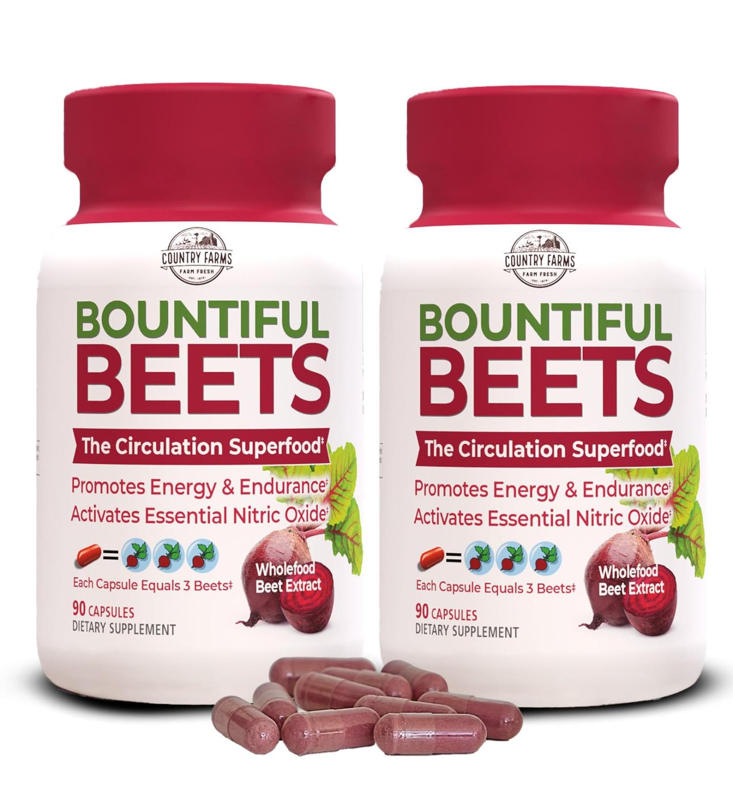 COUNTRY FARMS Bountiful Beets Root Capsules Superfood Beet Extract for Energy Circulation & Immune Support | Natural Nitric Oxide Booster | 180 Count (2 Pack - Buy Online on GoSupps.com