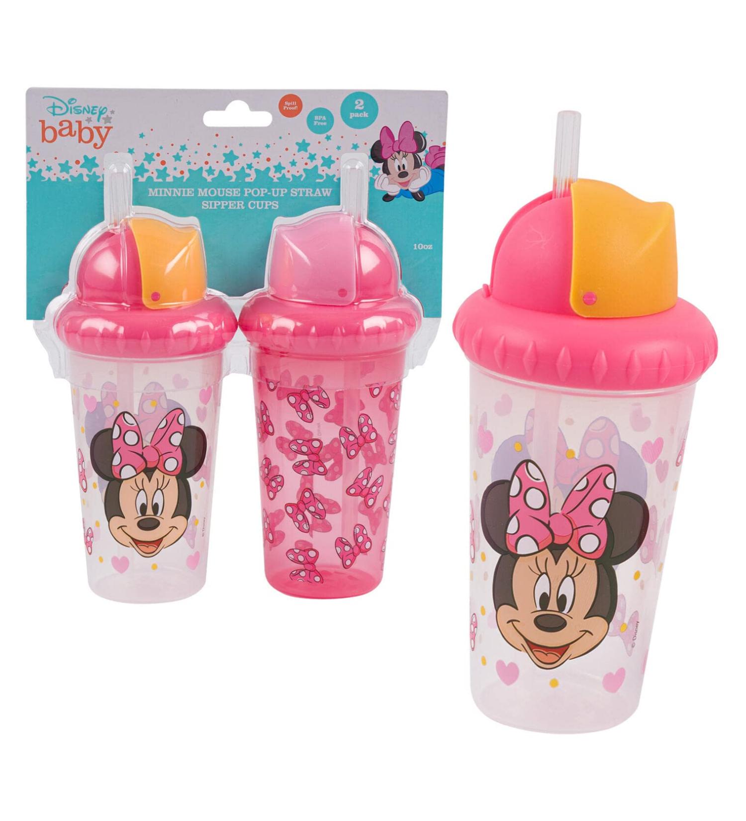 Cudlie Disney Baby Girl Minnie Mouse 10 oz Pack of 2 Sippy Cups with Straw & Easy Close Lid Bows On Bows