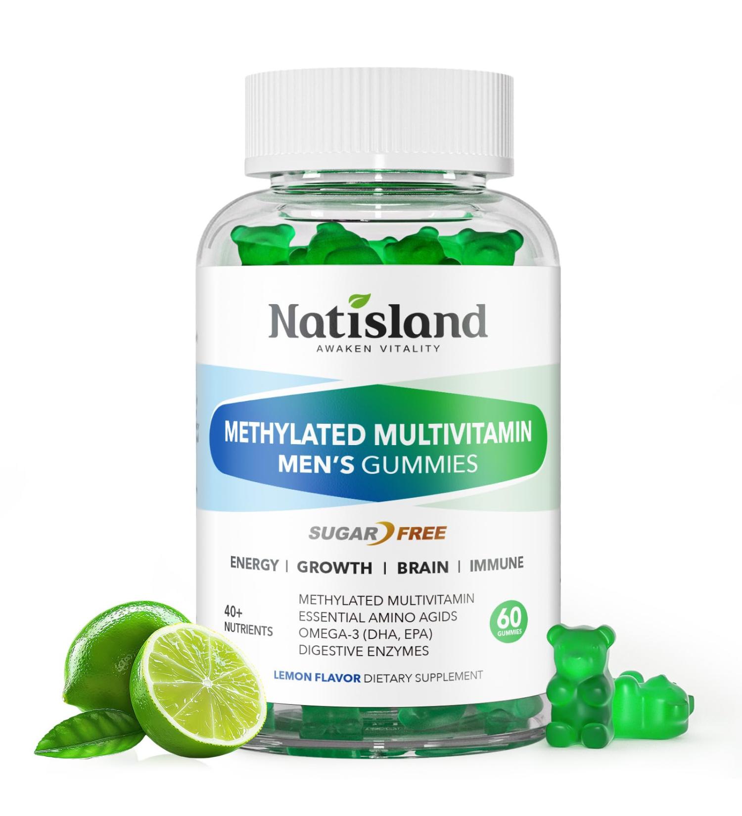 Methylated Multivitamin for Men Gummies, Men s Multivitamins Gummies with Vitamin B Complex, A, C ,D3, E, K2, Calcium, Magnesium, Omega-3, Energy & Immune, Vegan, 50 Plus, Sugar Free, 60 Count - Buy Online on GoSupps.com