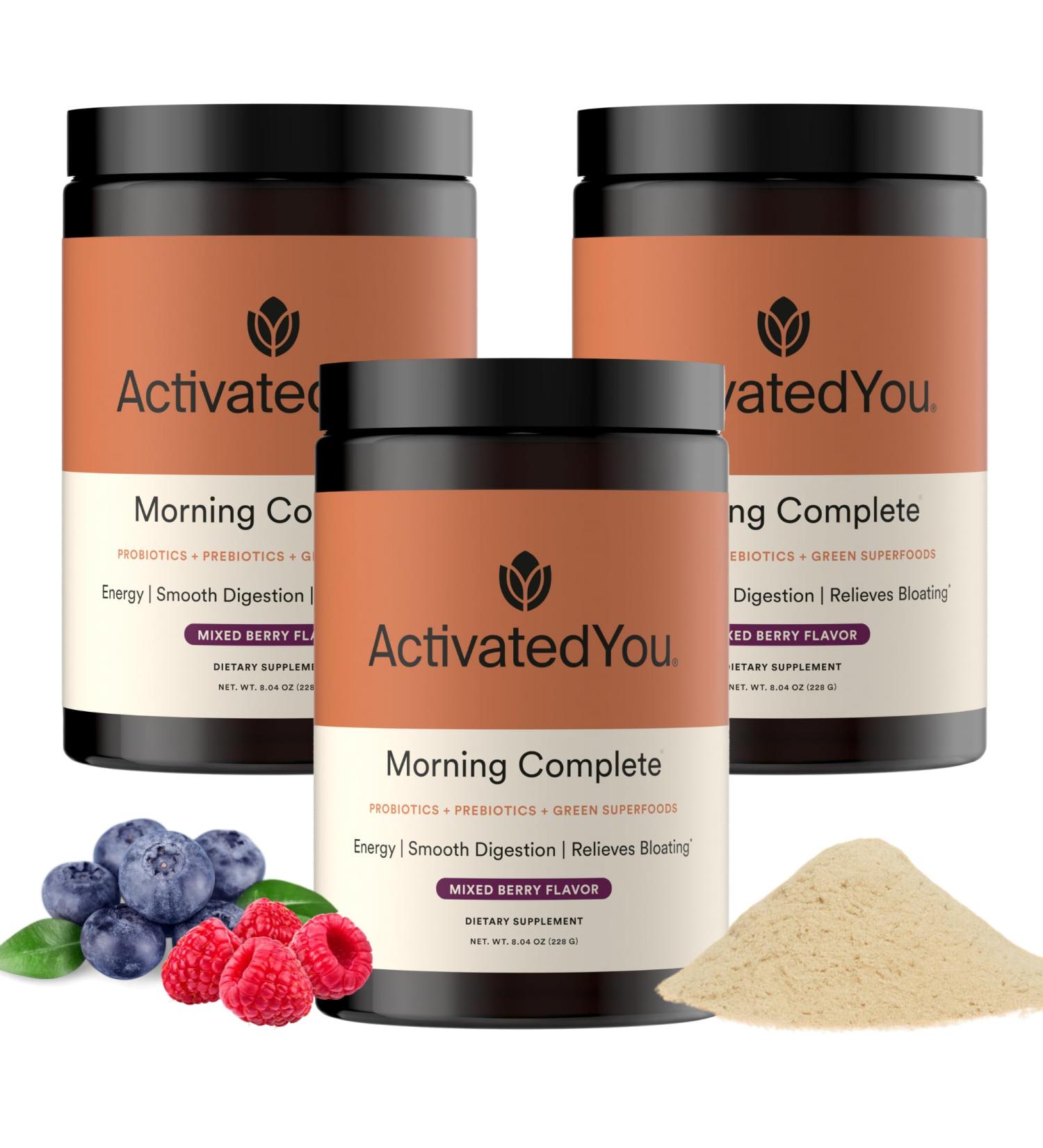 ACTIVATEDYOU Morning Complete Super Greens Powder Drink Mix - Gut Health Boost with Prebiotics Probiotics & Antioxidants - 10 Billion CFUs Mixed Berry Flavor - Greens Superfood Powder - 3 Pack Mixed Berry 8 Ounce (Pack o  - Buy Online on GoSupps.com