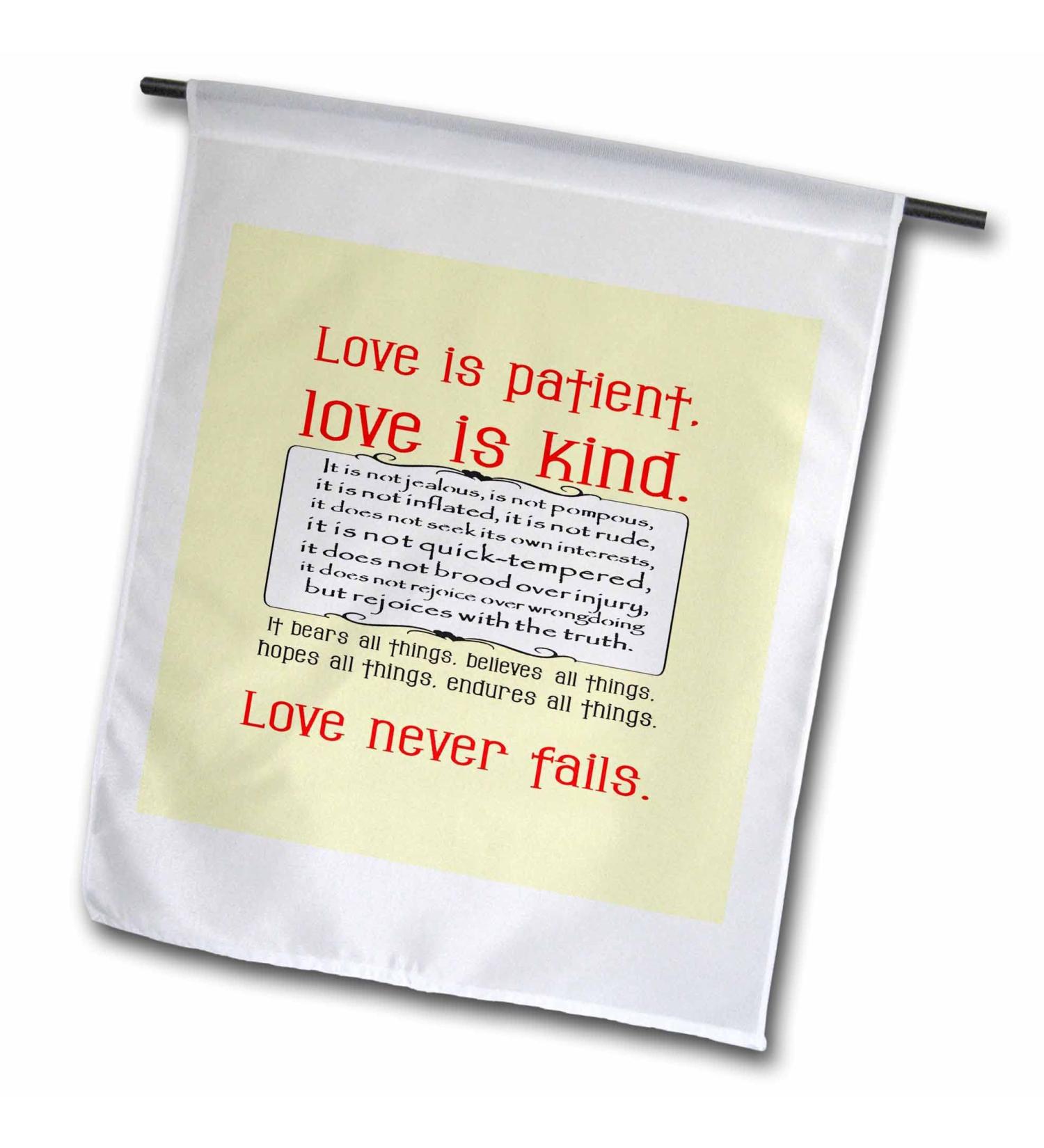 3dRose Love is Patient Love is Kind Corinthians - Flags (fl_355377_1) 12 x 18 inch Garden Flag