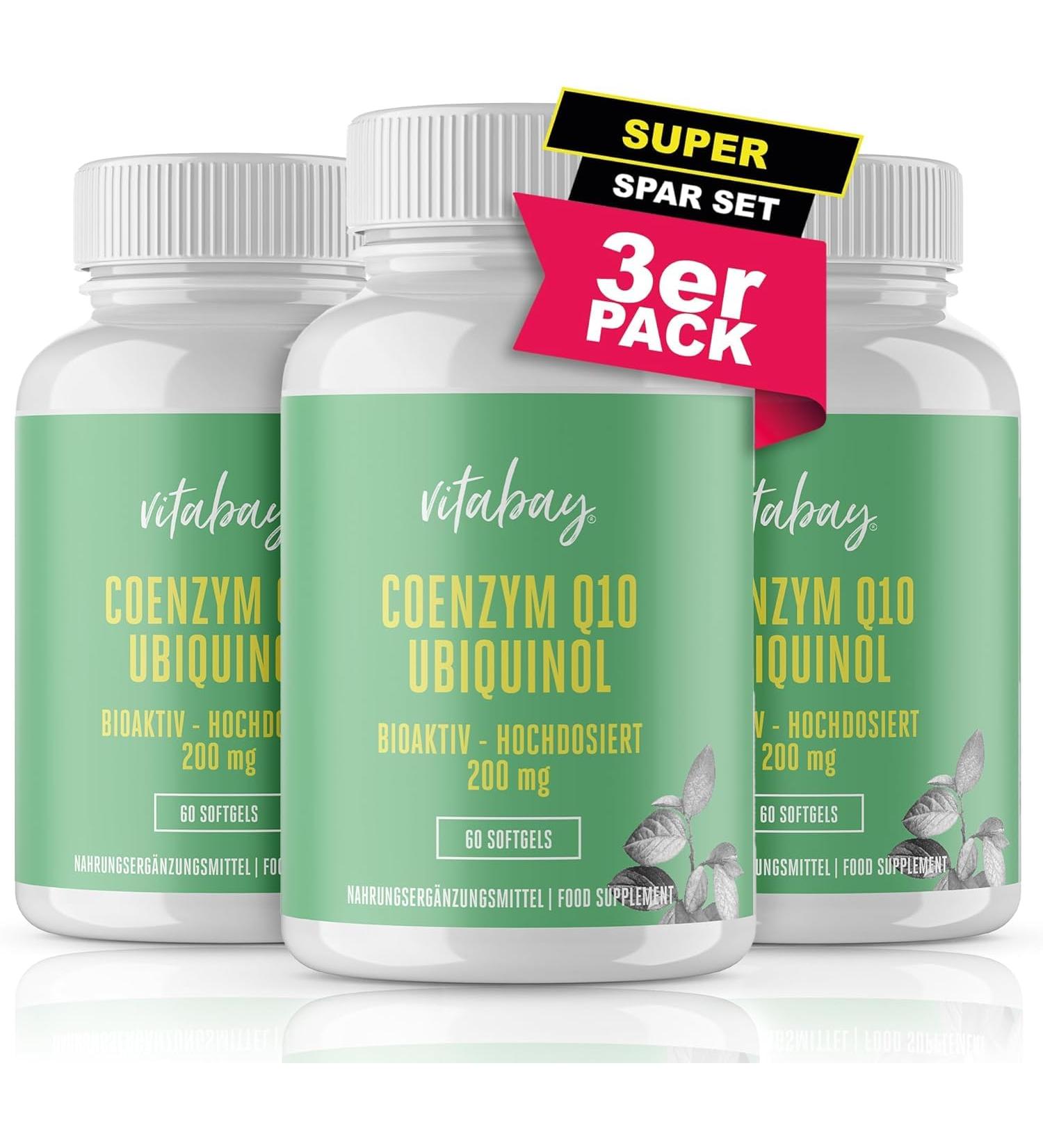 VITABAY Coenzyme Q10 Ubiquinol Capsules - 200mg High Dose Antioxidant - 180 Capsules (3 Pack) for Optimal Health - Buy Online on GoSupps.com
