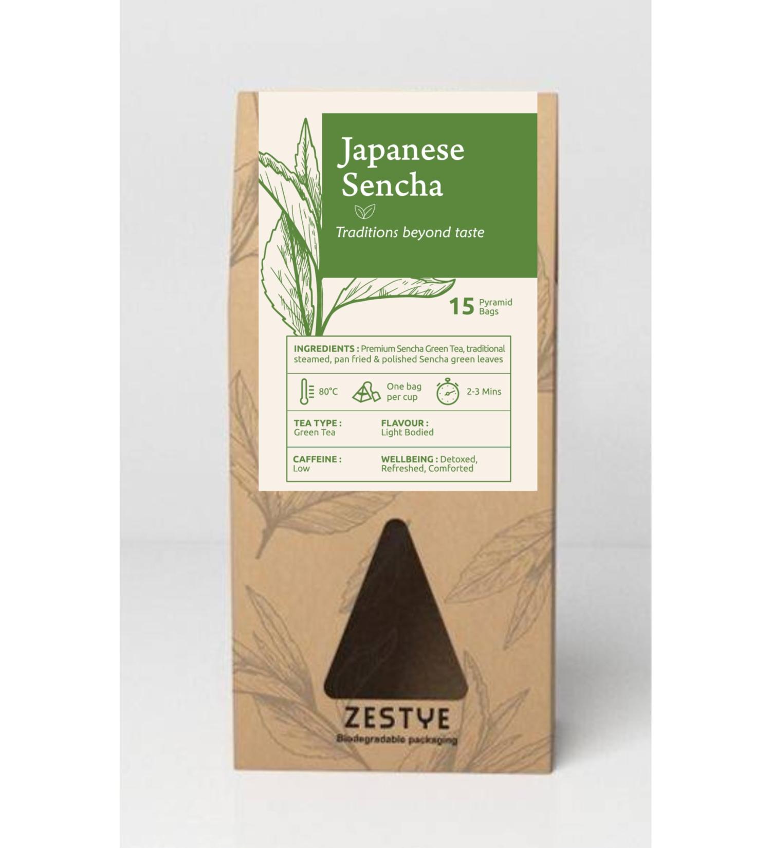 Japanese Sencha Green Tea - 15 Pyramid Tea bags (Pack of 3 - Total 45 bags) - Buy Online on GoSupps.com