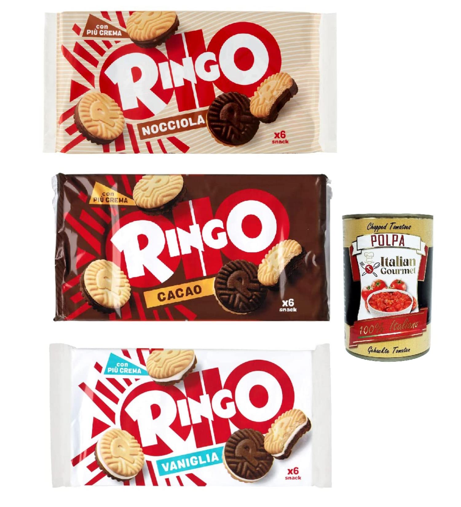 Pavesi Ringo Hazelnut Lot of 3 packets of 330 g of biscuits la noisette cocoa vanilla biscuits + Italian gourmet pulp 400 g - Buy Online on GoSupps.com