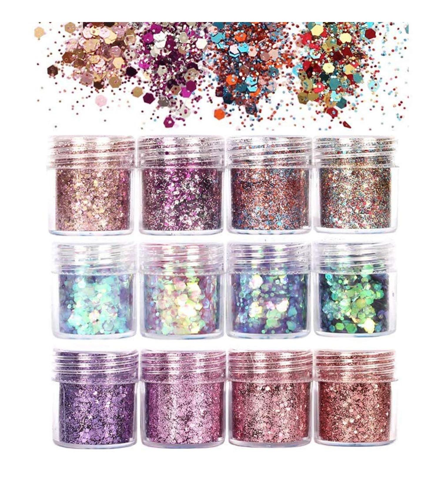 12 Pieces Glitter Sequin Chunky Nail & Face Glitter - Makeup for Festivals & Parties - Buy Online on GoSupps.com