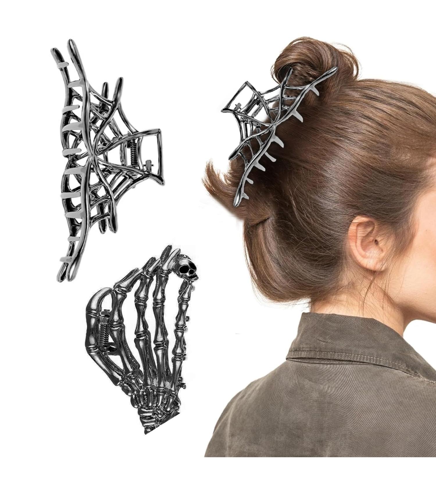 FAINCA 2 Pieces Metal Hair Clips Spider Web Hair Clips Skull Hand Shape Hair Clips for Thick Hair Thin Hair Curly or Straight Hair - Buy Online on GoSupps.com
