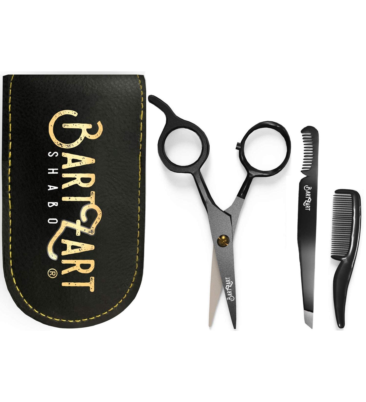 Bartzart Beard Care Set - 3-Piece with Shears Tweezers & Comb for Eyebrow and Beard Grooming | Black - Buy Online on GoSupps.com