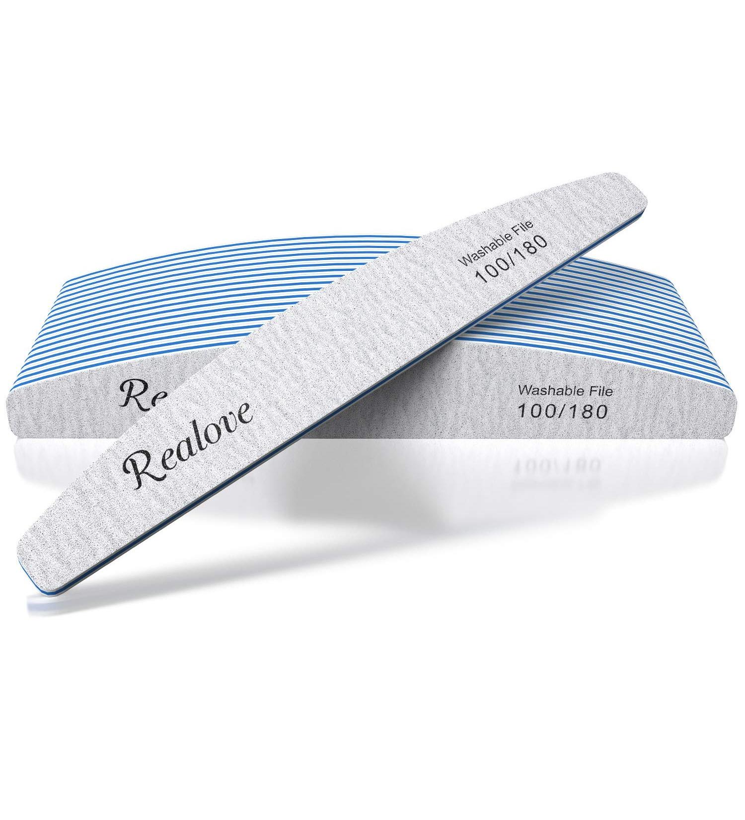 Realove Nail Files 100/180 Grit - Washable Double-Sided Nail Files for Acrylic and Natural Nails (10PCS) - Buy Online on GoSupps.com
