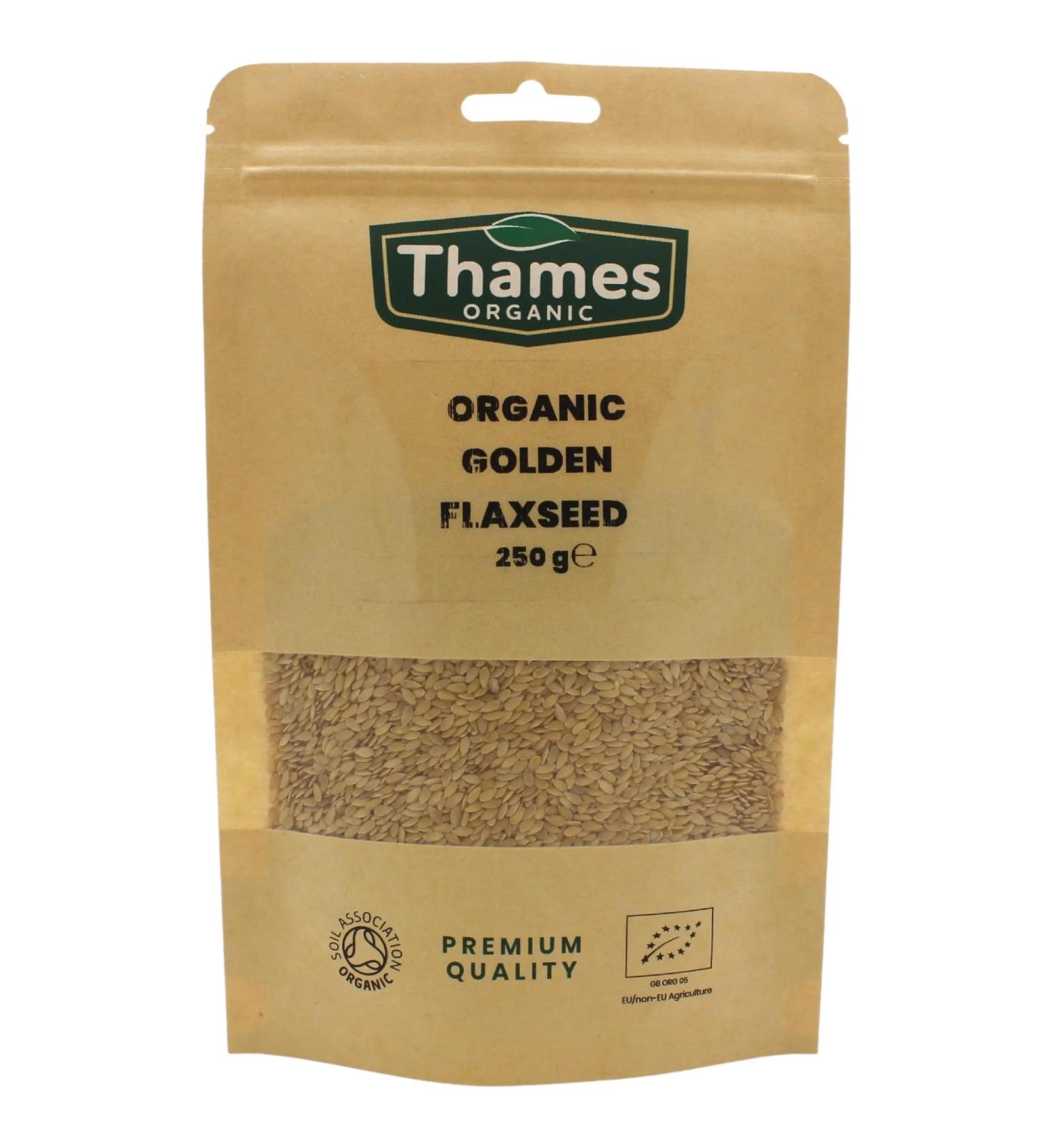 Organic Golden Flaxseed Linseed 250g - High Fiber, Protein, Omega-3s - Non-GMO, Vegan, Raw Superfood - Thames Organic Nutty 250g - Buy Online on GoSupps.com