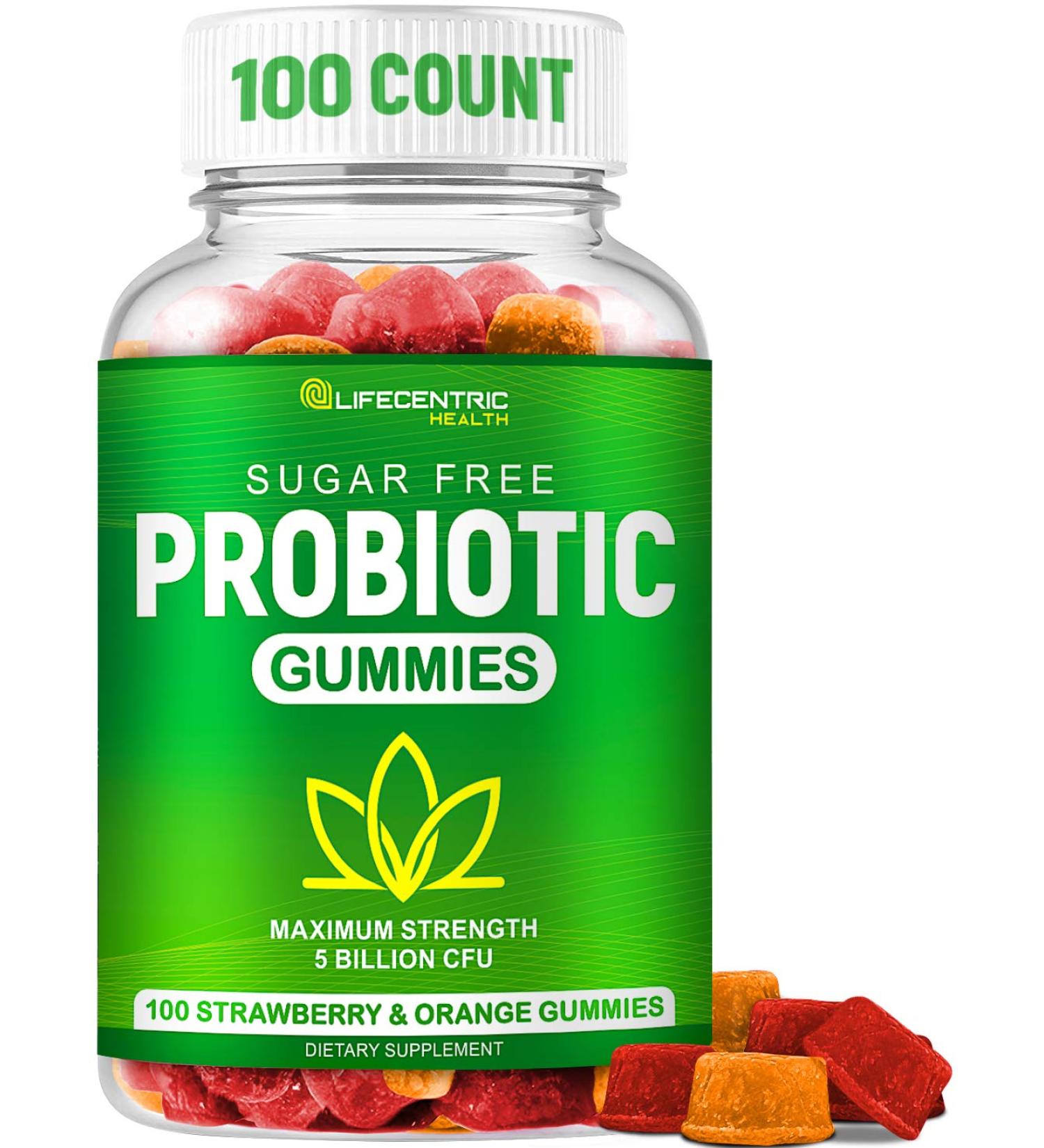 Probiotic Gummies for Adults and Kids Max Strength 5 Billion CFU | Organic Sugar Free Gummies for Digestive Health | 100 Count Vegan Gluten Free Chewable Probiotics Gummies for Men Women and Children - Buy Online on GoSupps.com
