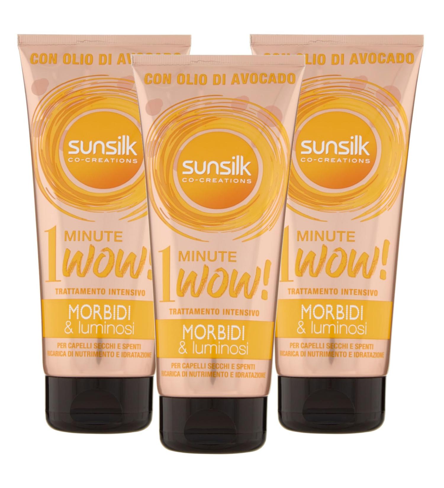 Sunsilk 1 Minute Intensive Treatment Wow Soft and Shiny Mask for Dry and Dull Hair with Avocado Oil Nourishing and Moisturizing Action 3 x 180ml Bottles