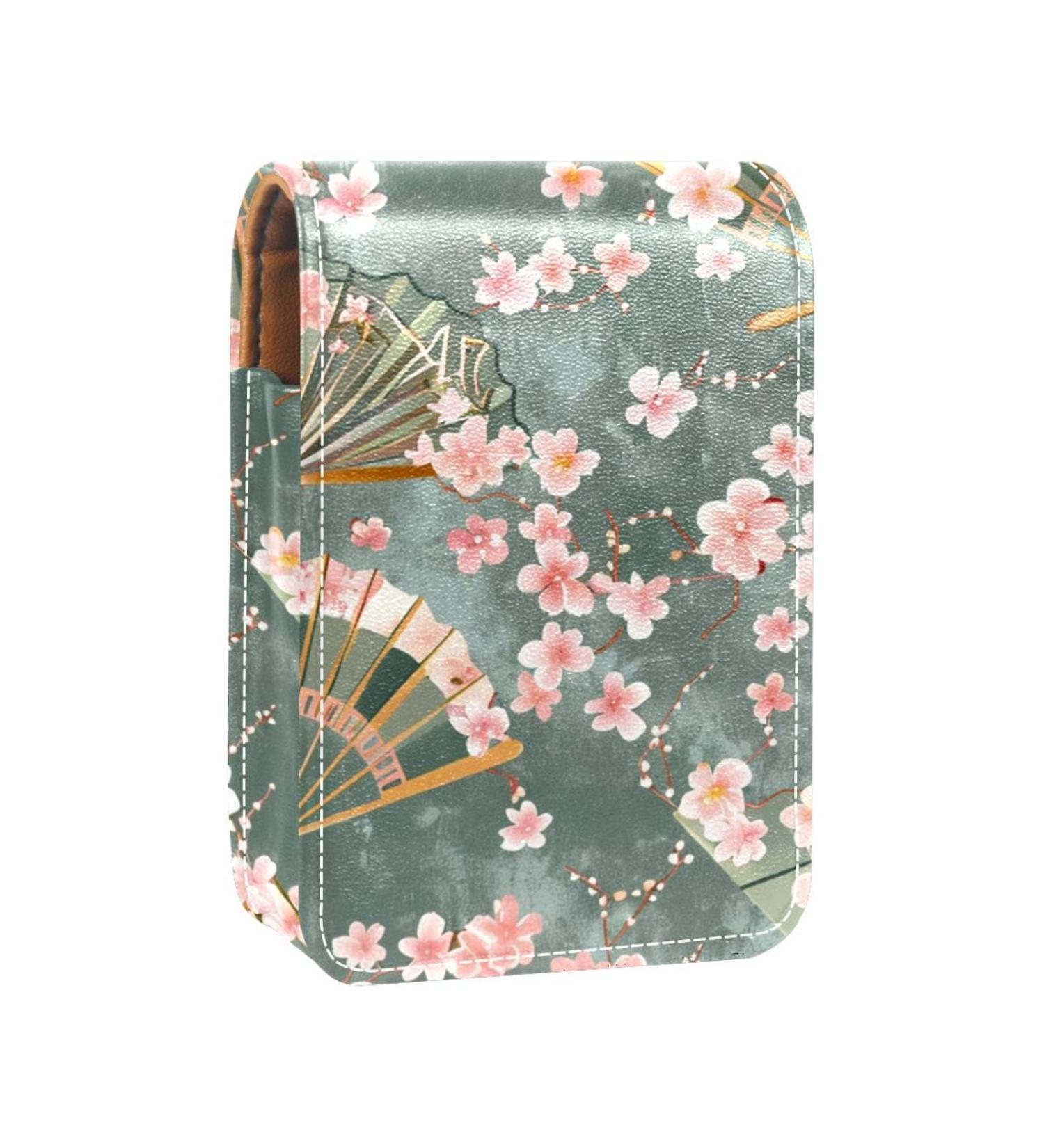 Travel Lipstick Organizer Case - Portable Makeup Bag with Mirror | Pink Cherry Blossom Design - Buy Online on GoSupps.com
