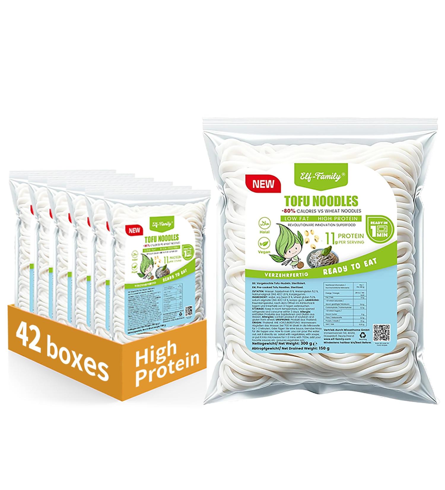 Buy Elf Family Tofu Noodles | Low Carb High Protein Vegan Instant Pasta from Thailand | 300g x 42 Packs - Quick Preparation Low Fat & Sugar-Free - Buy Online on GoSupps.com