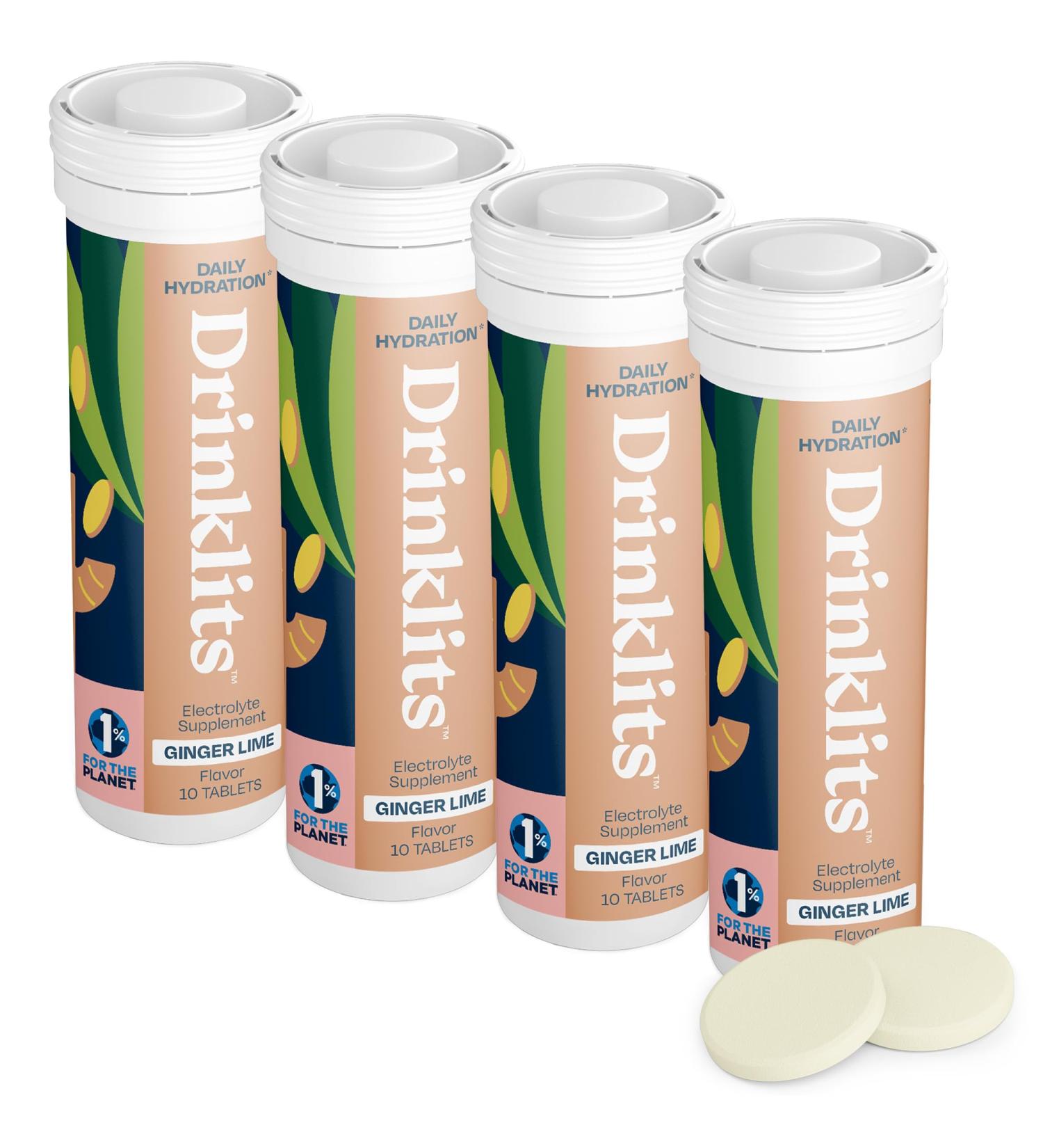 Buy Drinklits Ginger-Lime Daily Hydration Tablets - 0g Sugar Electrolytes Travel Essential (Pack of 4) - Organic Ginger 40 Count - Buy Online on GoSupps.com