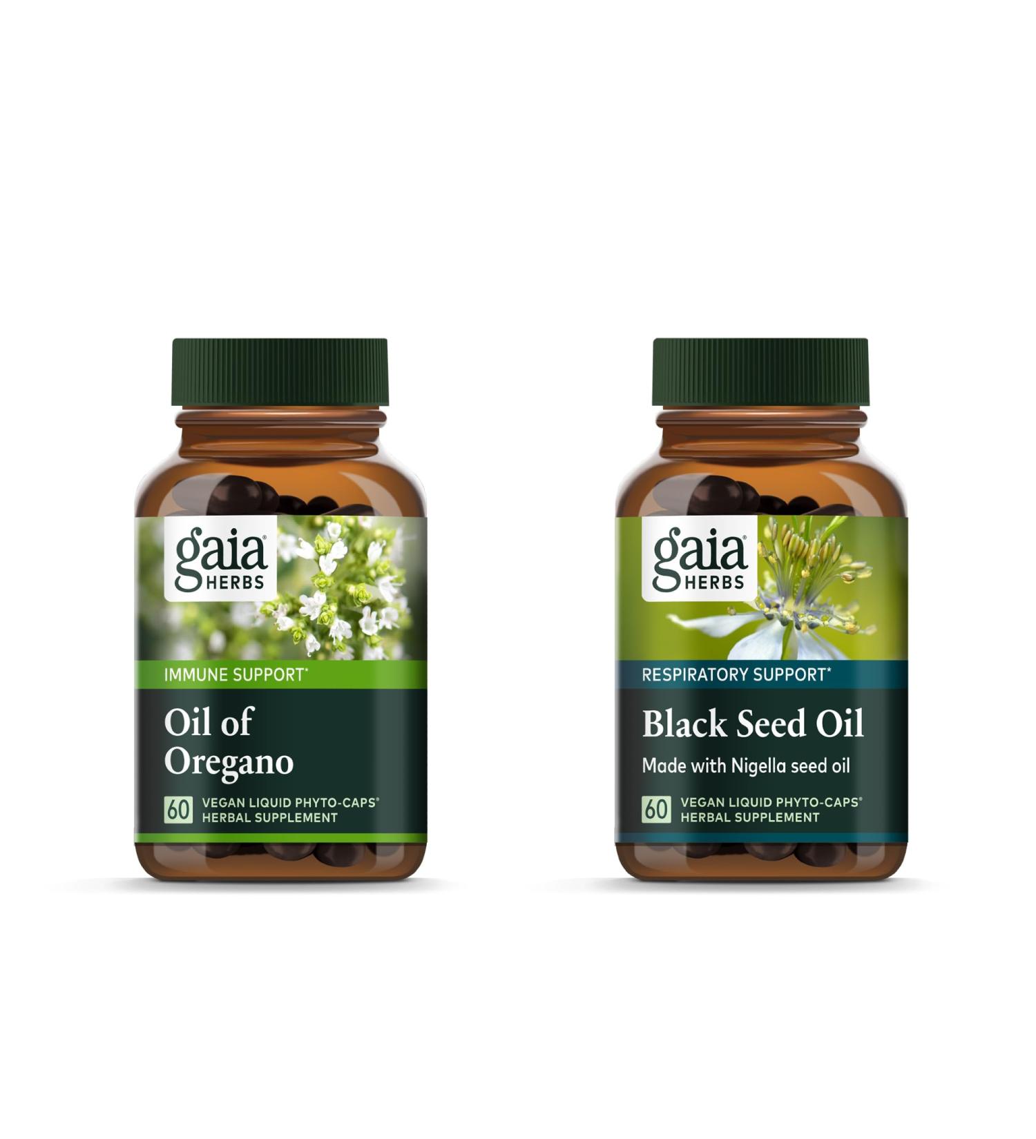 Gaia Herbs Oil of Oregano - Immune and Antioxidant Support Supplement - 60 Vegan Liquid Phyto-Capsules & Black Seed Oil - Lung Respiratory and Antioxidant Support - 60 Vegan Liquid Phyto-Capsules (2 - Buy Online on GoSupps.com
