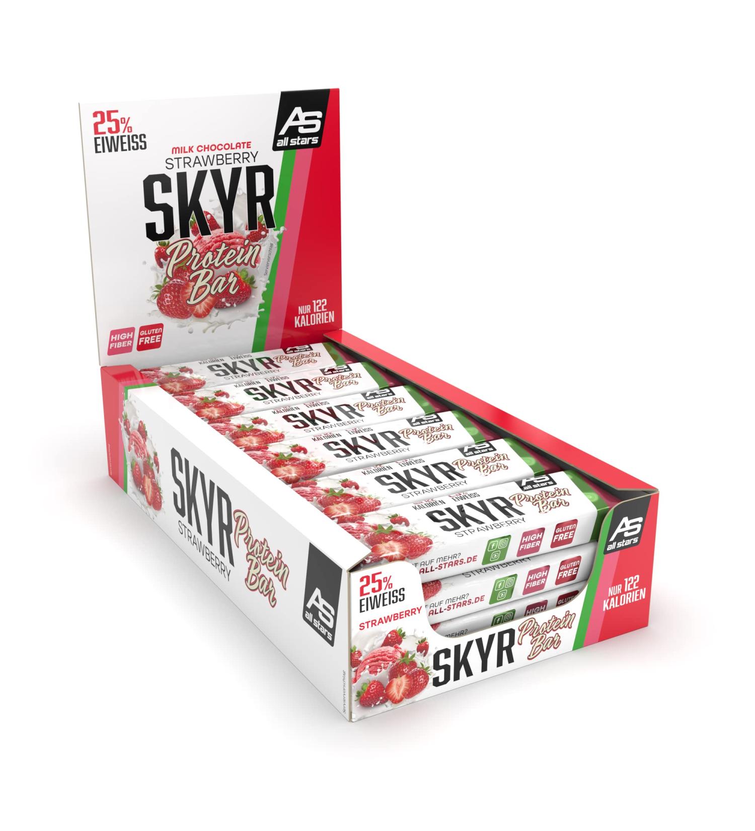 All Stars Skyr Protein Bar Strawberry - 24x35g | 35g Protein Bars with Strawberry Pieces & Chocolate Dipped | Low-Calorie & Low-Fat - 25% Protein - Buy Online on GoSupps.com