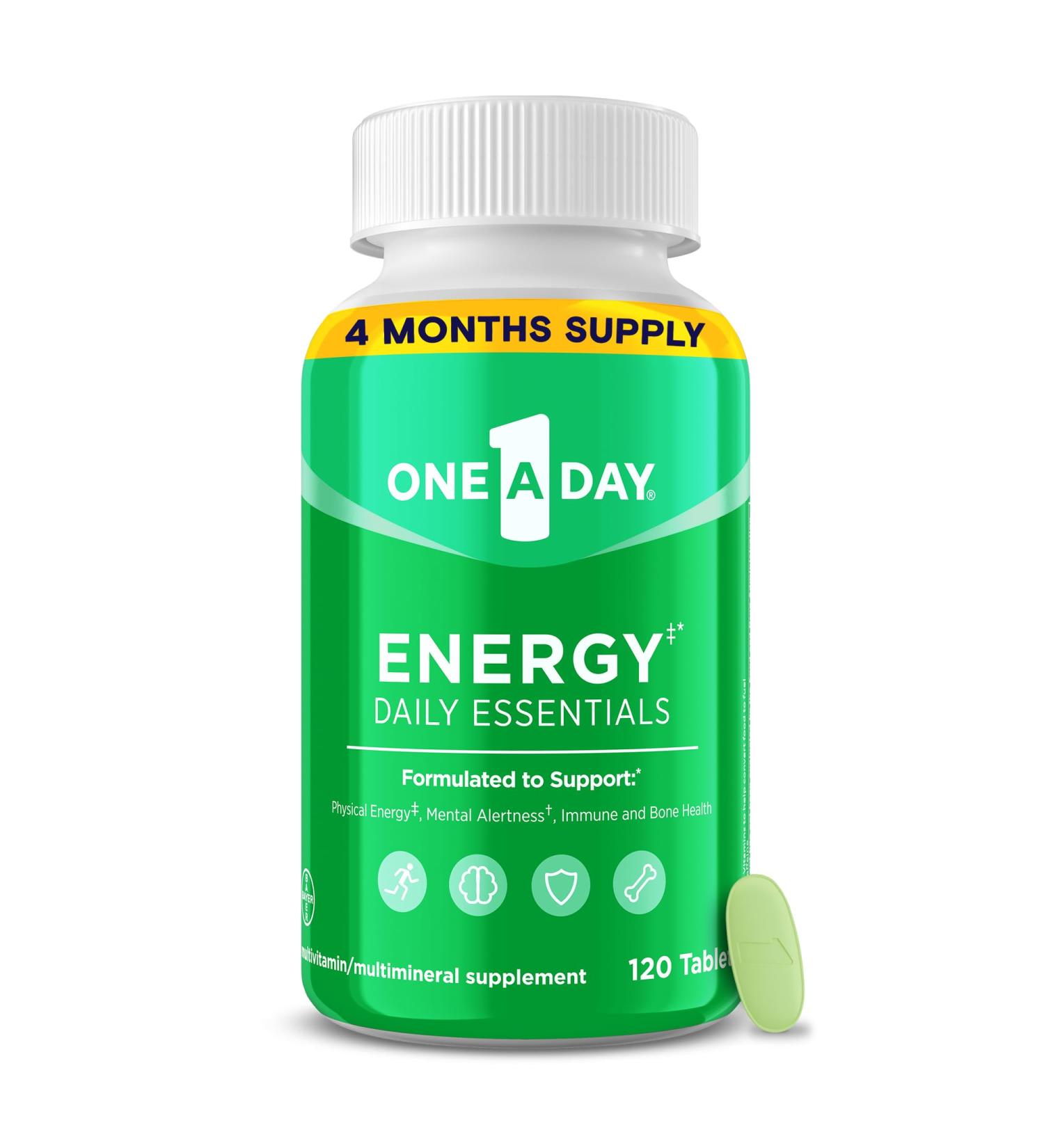 One A Day Energy Daily Essentials Multivitamin Energy Supplement to Support Mental Alertness and Immune Health with Vitamins A C D E Zinc and Caffeine 120 Count 120 Count (Pack of 1) - Buy Online on GoSupps.com