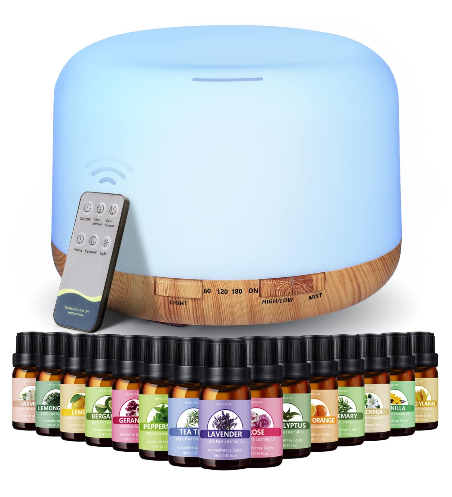 500ml Oil Diffuser with 15x10mL Essential Oils | Aromatherapy Diffuser for Large Room | 2 Mist Modes, 4 Timers, 7 Ambient Lights | Waterless Auto Off | Home & Office Aroma Diffuser (Log Color) - Buy Online on GoSupps.com