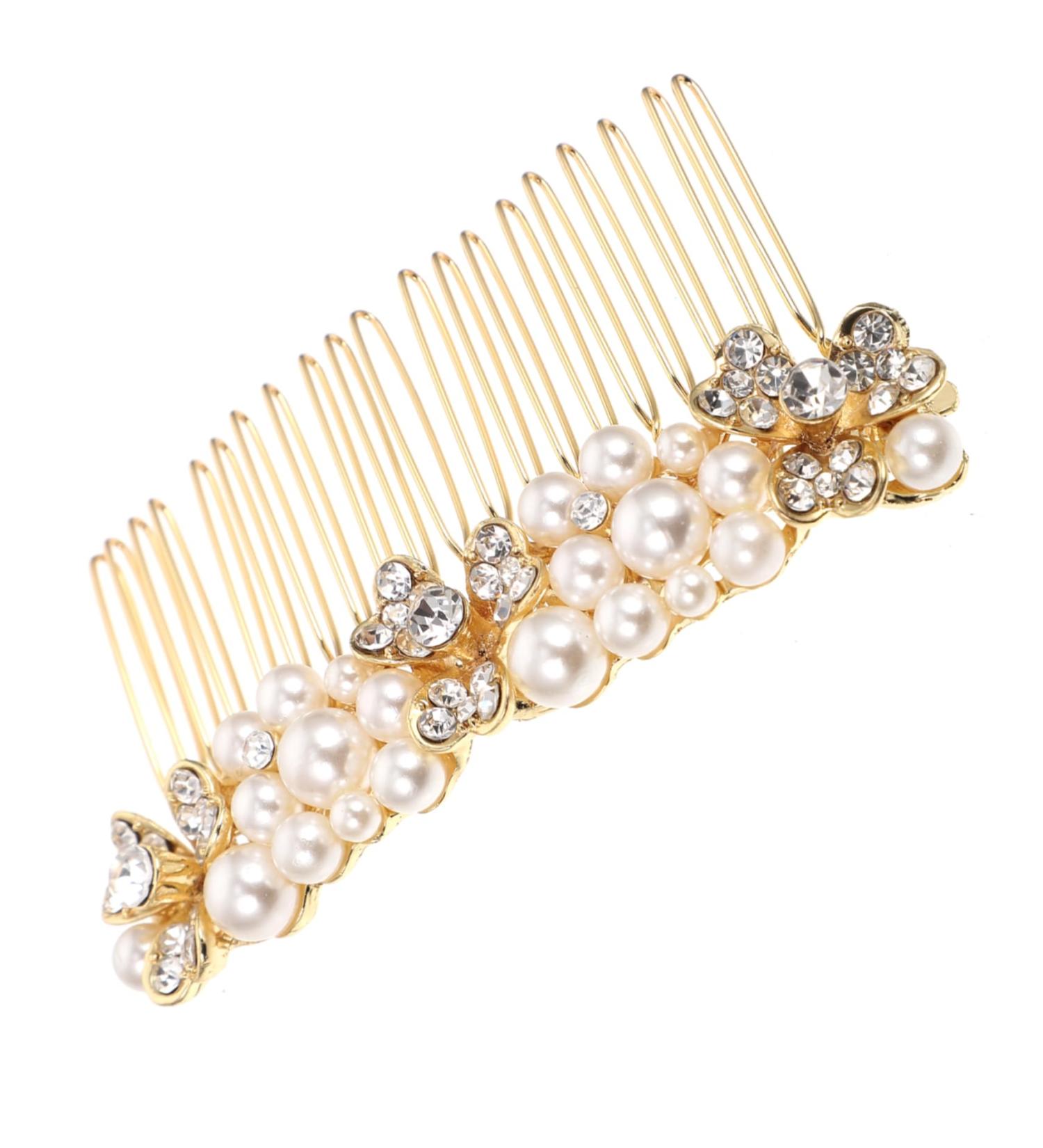 Angoily Alloy Rhinestone Hair Comb Gold Wedding Hair Accessories Bridal Hair Accessories for Women Gold Hair Barrettes Crystal Hair Accessories Tiara Rhinestones Hairpin Bride Pearl - Buy Online on GoSupps.com