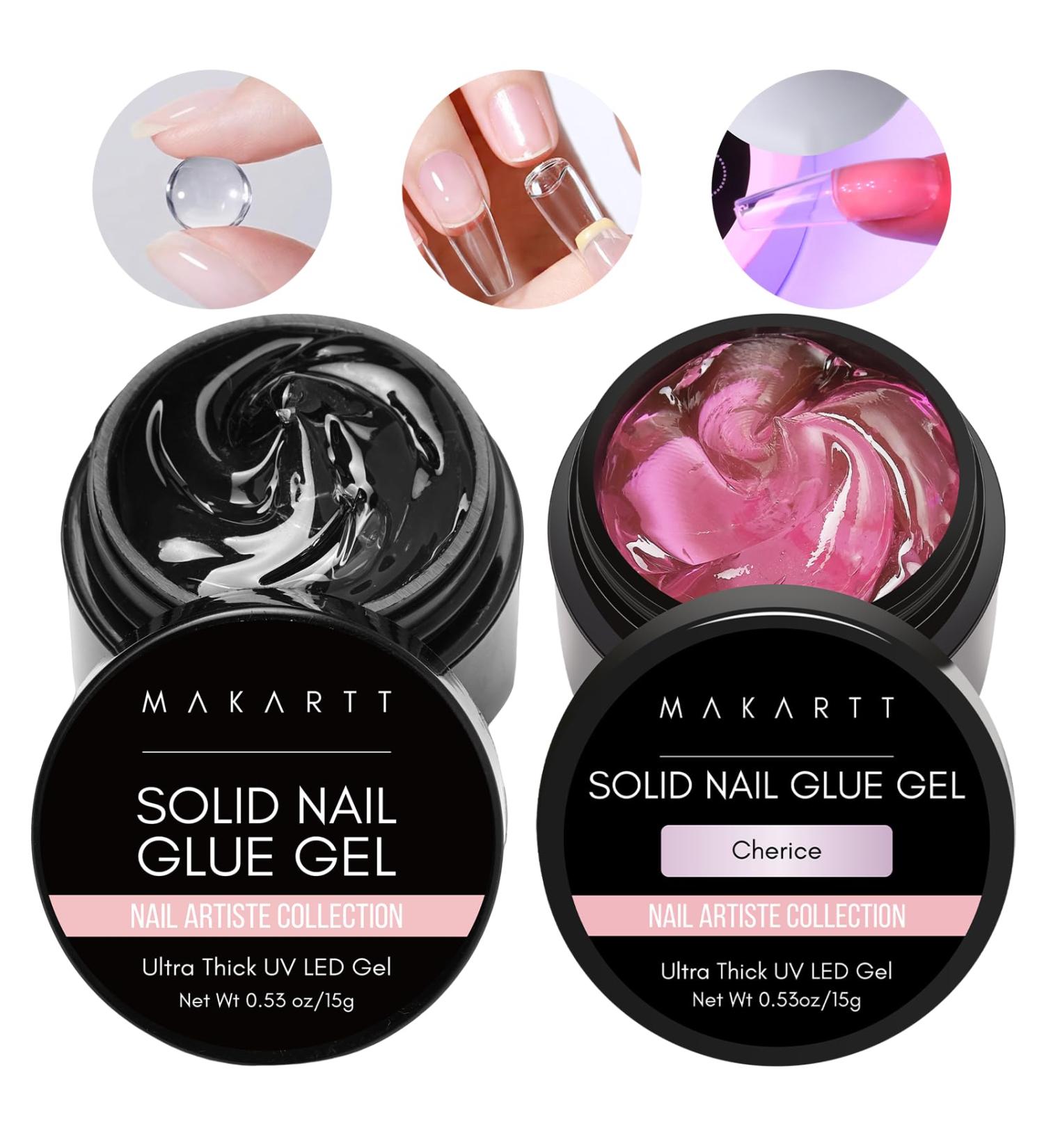 Makartt Solid Gel Nail Glue - 15ml Extra Strong Adhesive for Artificial Nails | UV Non-Stick Clear & Cherice Nail Tips - Buy Online on GoSupps.com