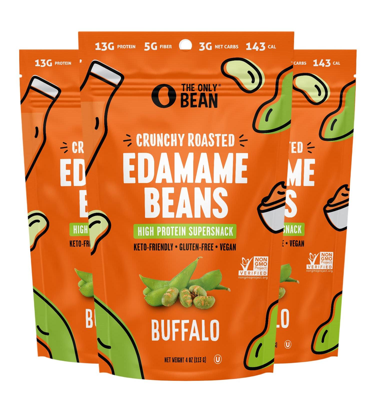 Crunchy Roasted Edamame Beans (Buffalo) - Keto, Low Carb, High Protein Snack | 4 oz (3 Pack) - Vegan & Gluten-Free - Buy Online on GoSupps.com