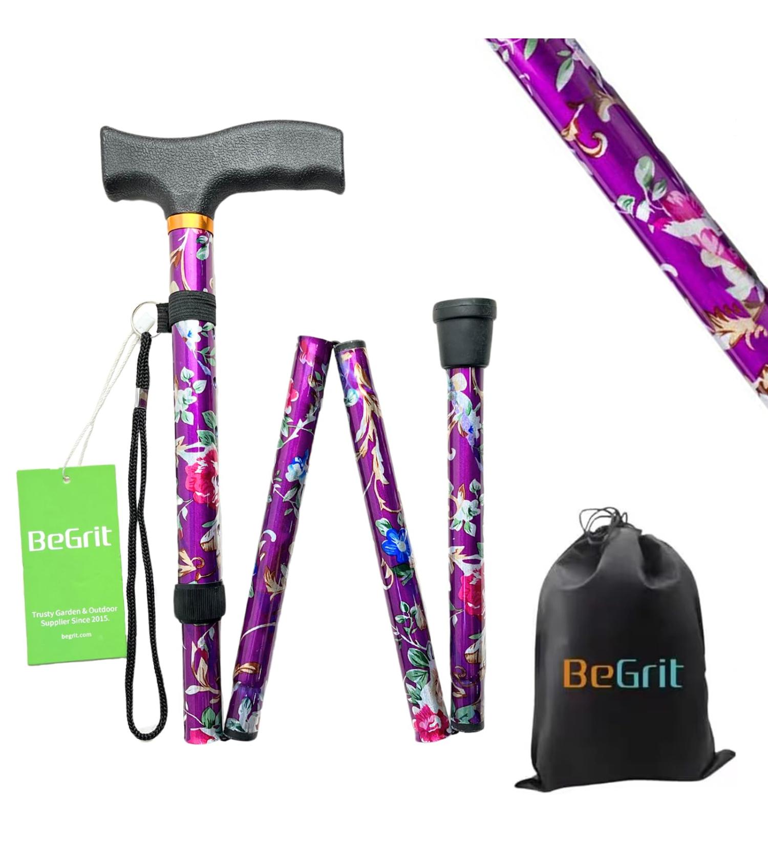 BeGrit Folding Walking Stick for Women - Adjustable & Lightweight Mobility Aid in Purple - Buy Online on GoSupps.com