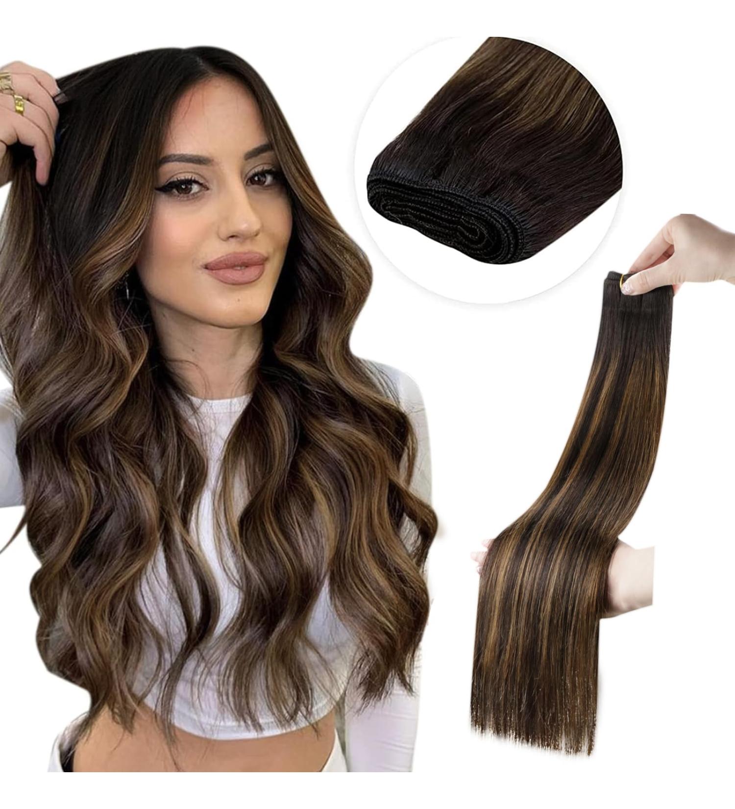 LAAVOO Real Hair Tape Extensions - Brown Ombre Balayage Remy Hair for Sewing 100g #2/8/2 40cm - Premium Real Hair Tressen - Buy Online on GoSupps.com