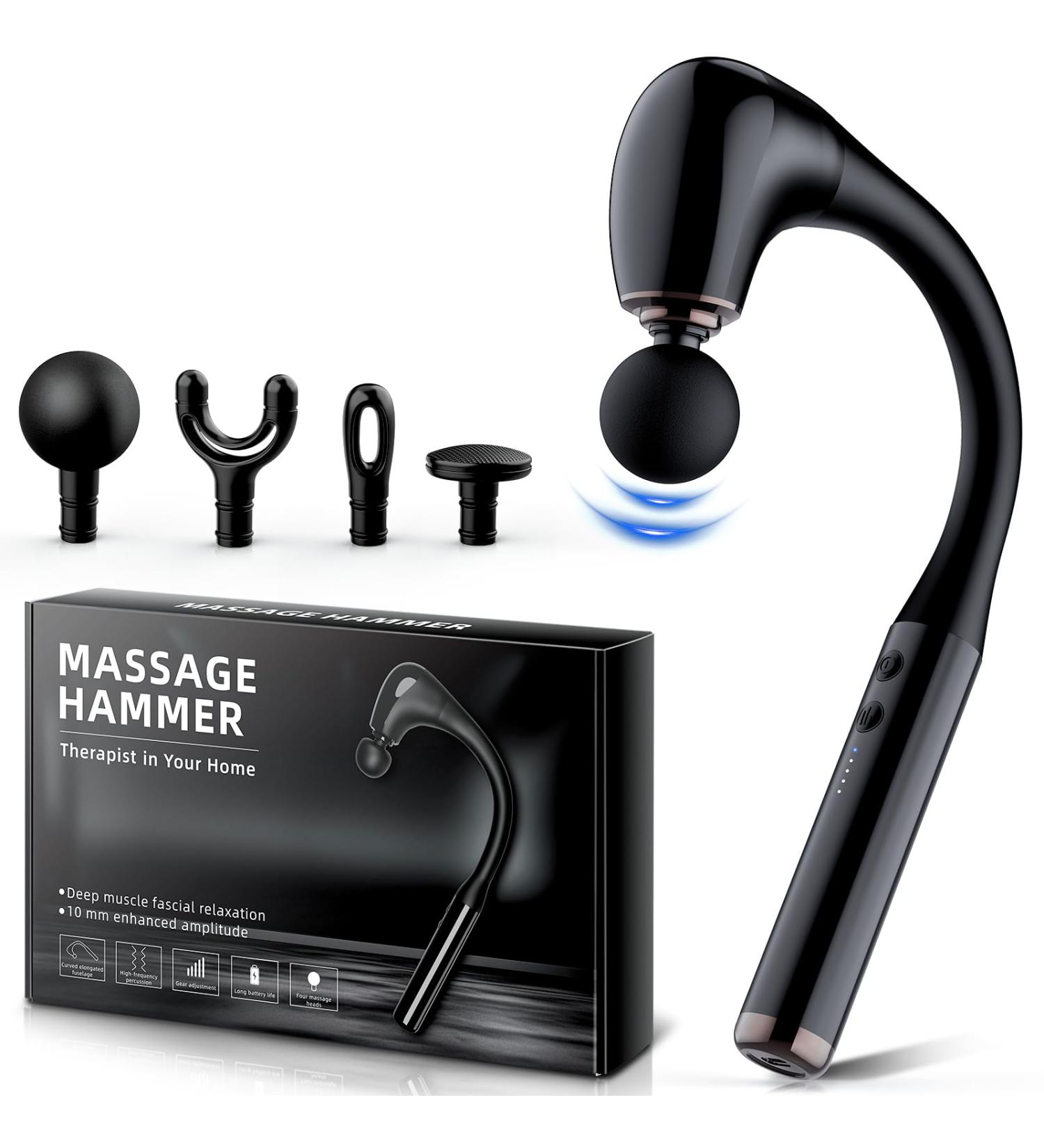 U-Shaped Massage Gun with Extension Handle - Deep Tissue Percussion Device for Pain Relief | 16mm 4 Heads 5 Speed Levels - Perfect for Muscles Neck Shoulders Waist & Legs - Buy Online on GoSupps.com