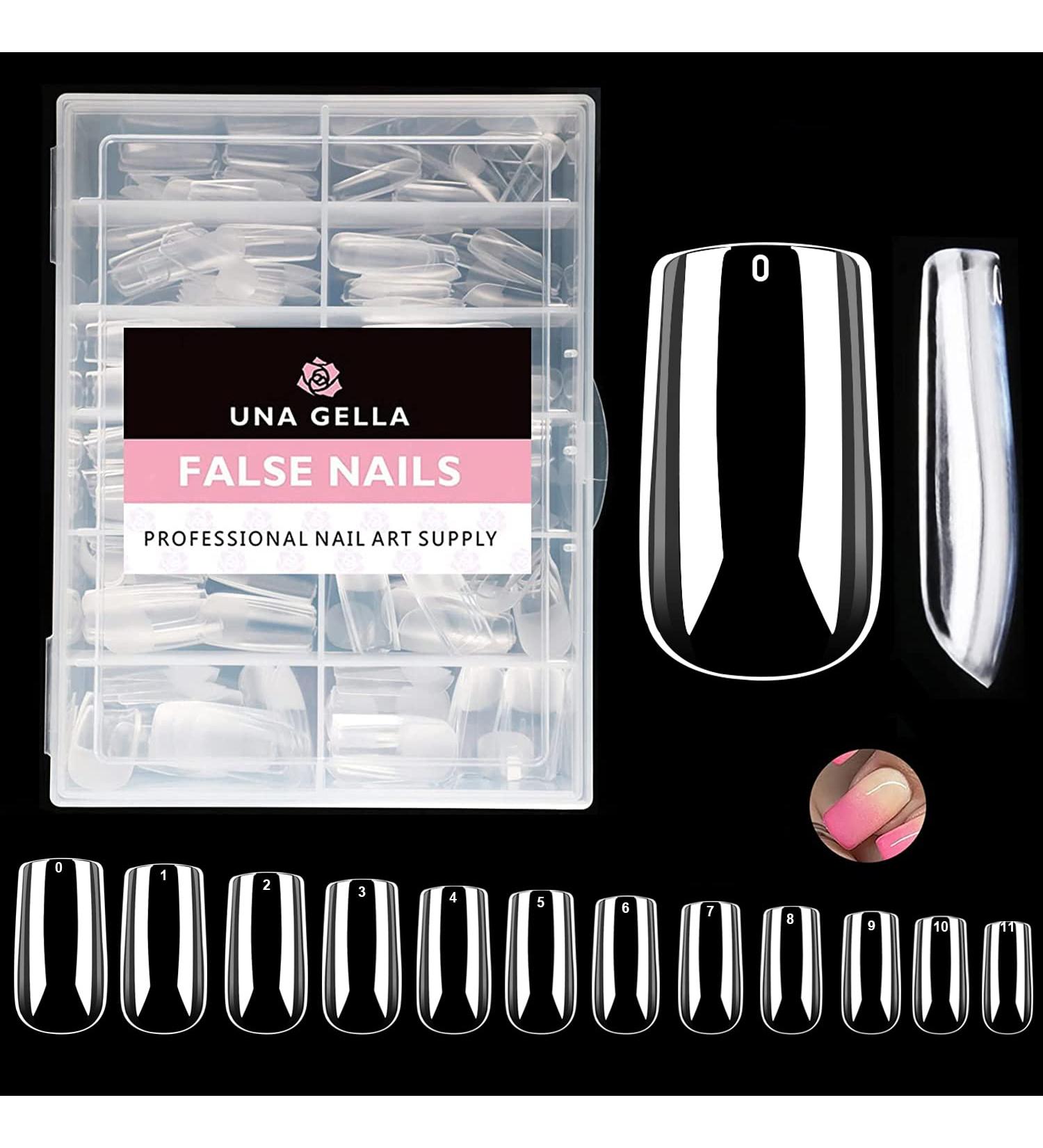 UNA GELLA Short Square Fake Nails - 216pcs Gel Nail Tips for Acrylic and French Nail Art - Buy Online on GoSupps.com