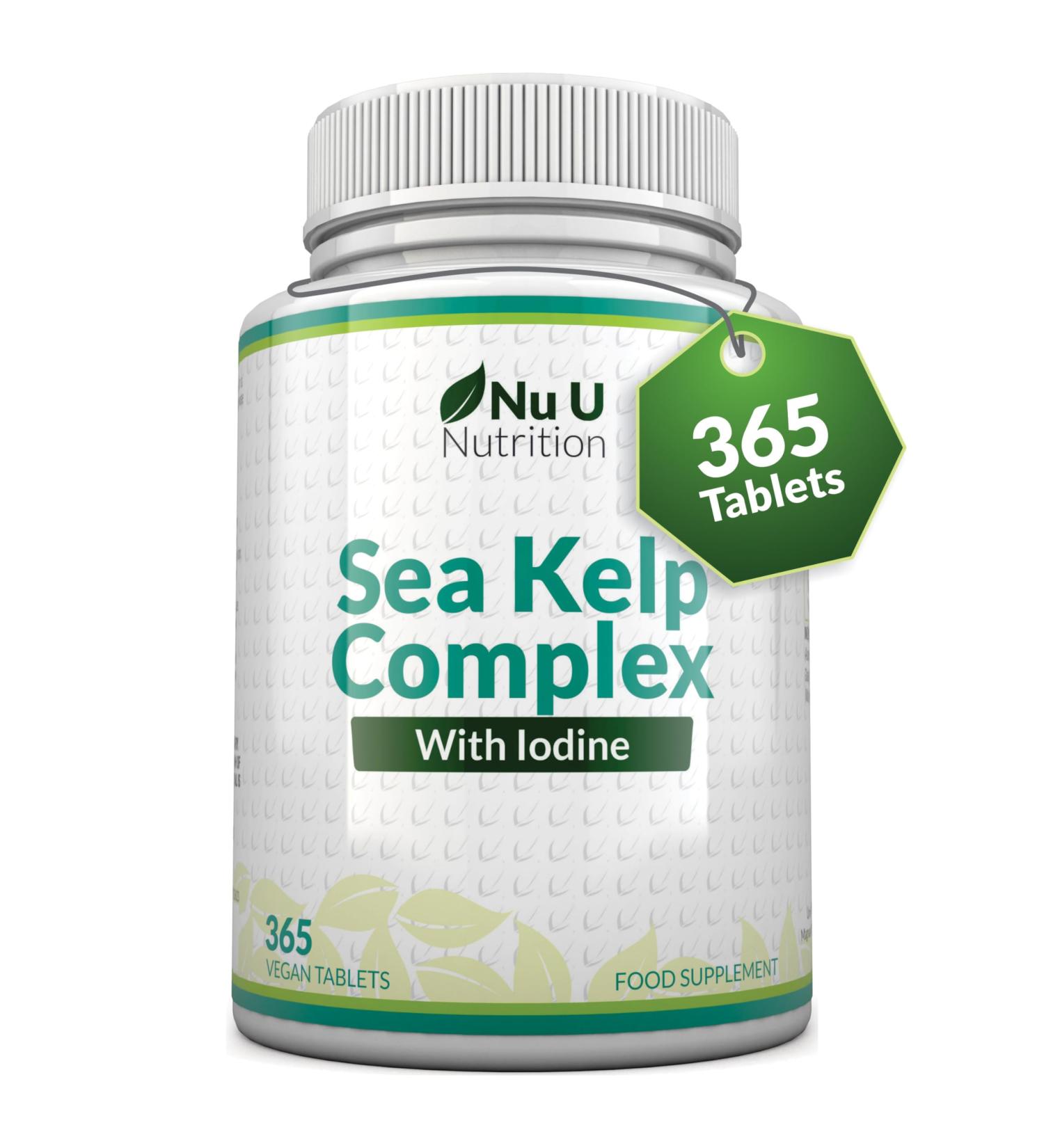 Sea Kelp Tablets 2000mg - 365 Vegan Tablets - High Strength Iodine Supplement for Thyroid Support - Non GMO - Natural Source from Wild Harvested Seaweed - Buy Online on GoSupps.com
