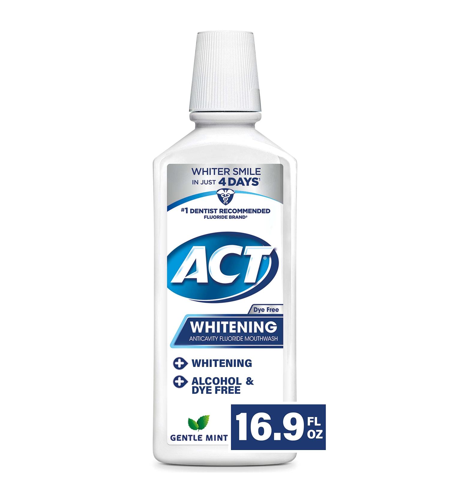 ACT Dry Mouth & Whitening Anticavity Zero Alcohol Fluoride Mouthwash Bundle Soothing Mint 33.8 fl. oz. & Gentle Mint 16.9 fl. oz. - Buy Online on GoSupps.com