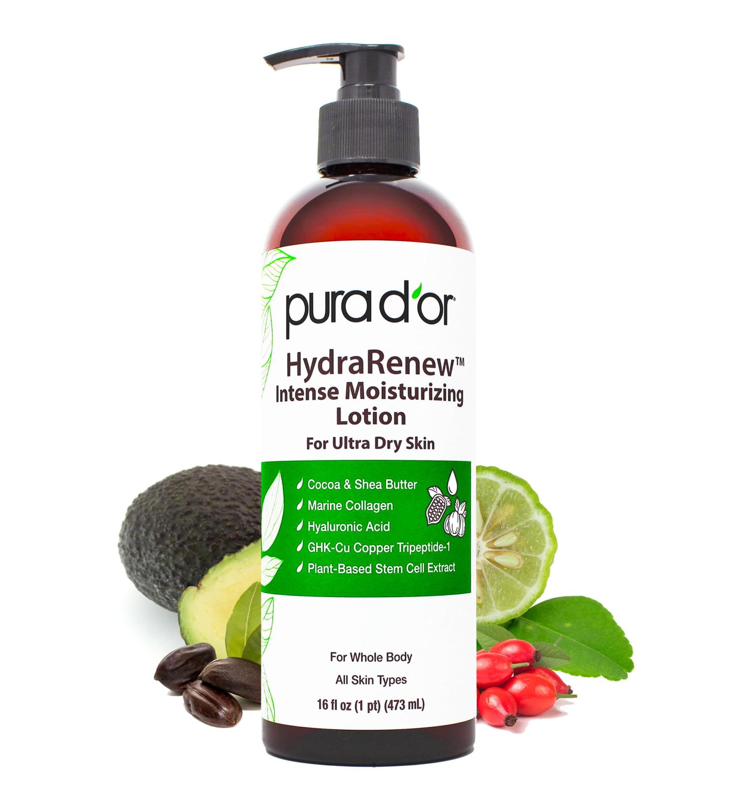 PURA D'OR HydraRenew Intense Moisturizing Lotion for Ultra Dry Skin Hand & Body Cream with Cocoa & Shea Butters Hyaluronic Acid GHK-Cu Copper Tripeptide-1 Marine Collagen Plant Stem Cells 16 oz - Buy Online on GoSupps.com