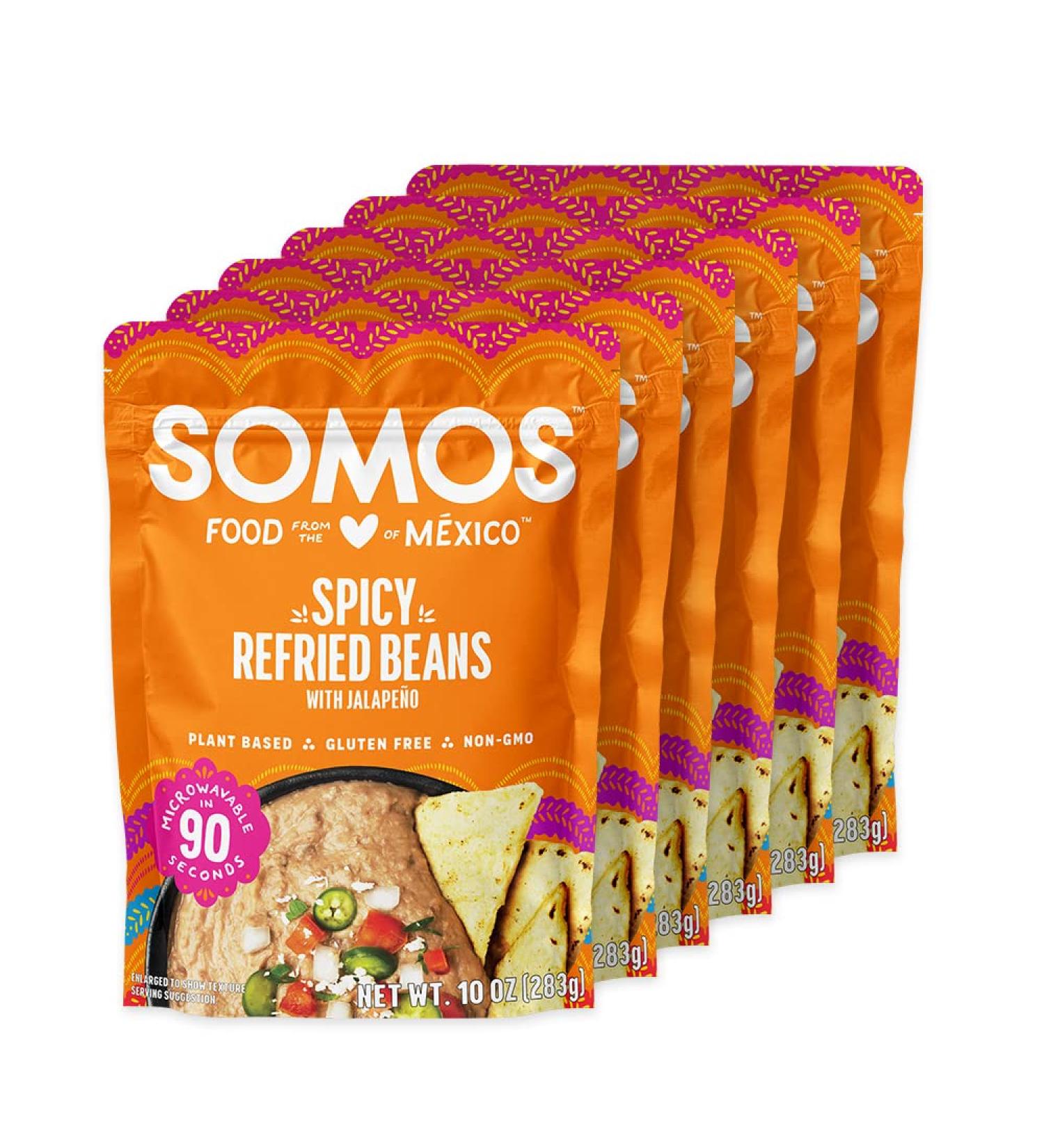 SOMOS Spicy Refried Beans 10 oz Pouch (Pack of 6) | Gluten Free, Non-GMO, Plant Based, Vegan | Microwavable Ready to Eat Meals - Buy Online on GoSupps.com
