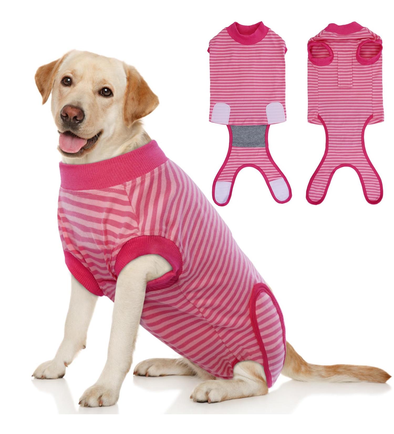 Hjumarayan Post-Op Dog Suit | Medical Protective Shirt for Small to Large Dogs | Anti-Lick Wound Protection | Red Striped Design - Buy Online on GoSupps.com