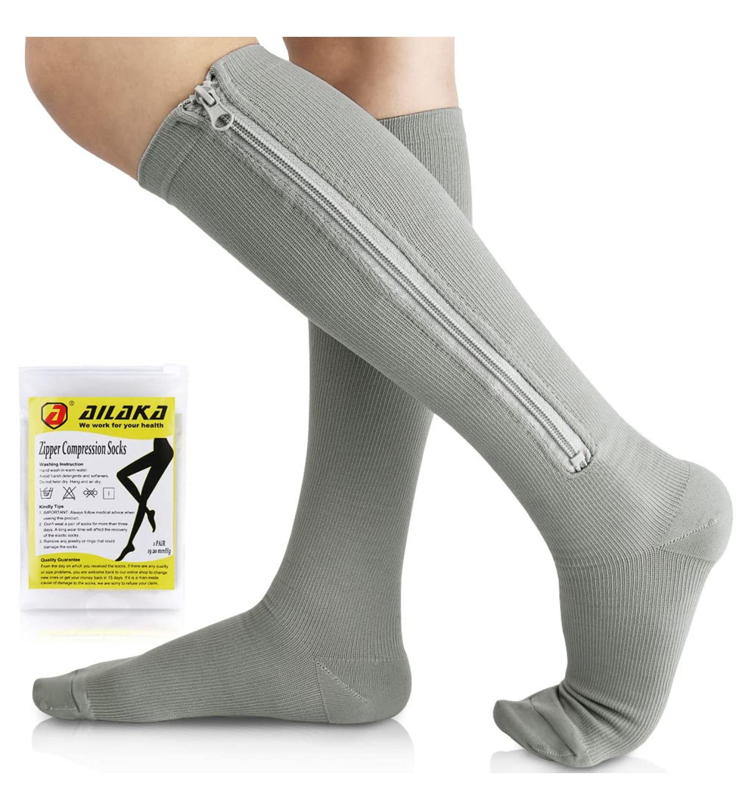 15-20 mmHg Zipper Compression Socks for Women Men - Closed Toe Support, Graduated Medical Varicose Veins Hosiery - Perfect for Athletics, Running, Flight Travel - Grey (1 Pair) - Buy Online on GoSupps.com