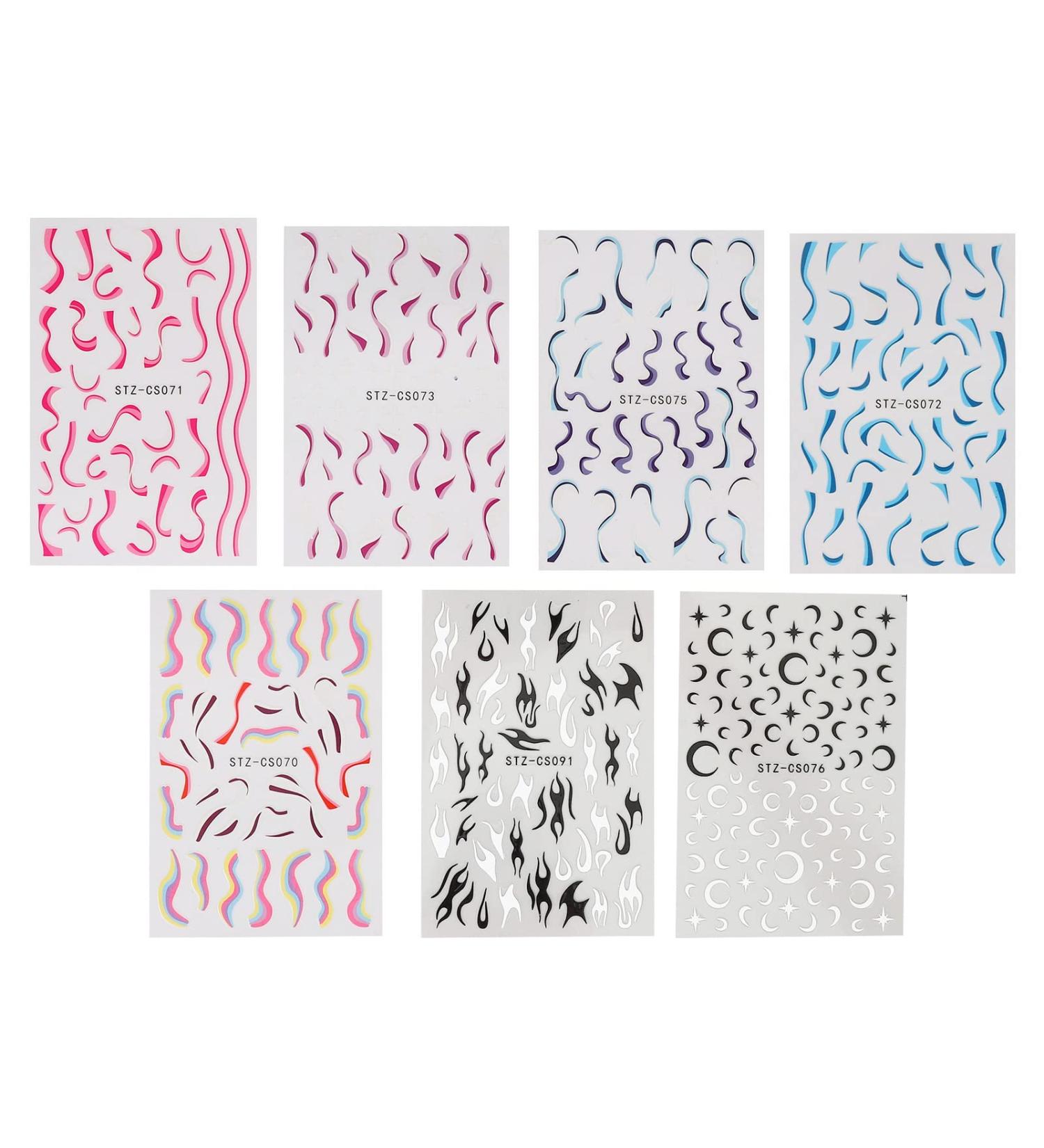 7 Sheets of Fire Flame Wave Lines Nail Stickers 3D Swirl Stripes Nail Stickers Self Adhesive Nail Art Stickers Nail Design for Nail Art Decoration Design - Buy Online on GoSupps.com