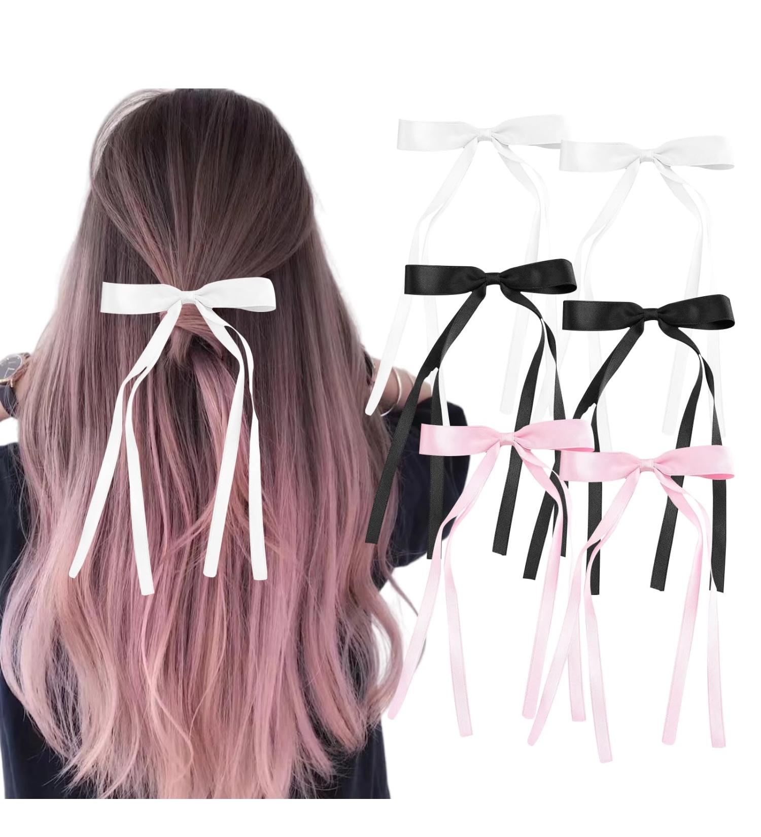 6 Pack Bow Hair Clips for Women Girls Pink White Black Ribbon Hair Bows Elegant Tassel Hair Bow Clips Barrettes Hair Accessories for Girls Teens - Buy Online on GoSupps.com
