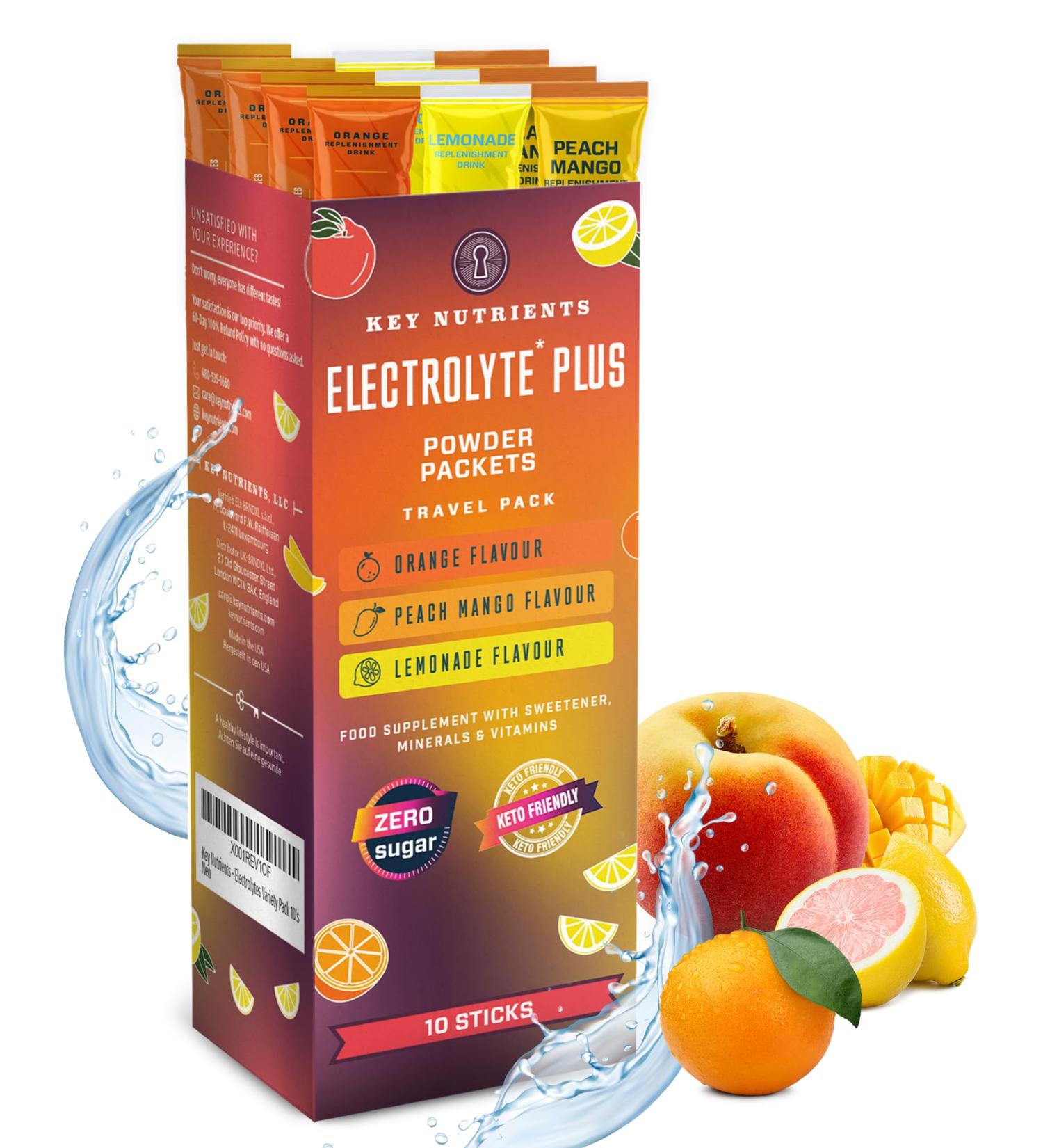 Key Nutrients Electrolytes Sachets - 10 Servings of Supercharged Hydration Powder - Multivitamin & Minerals with 16 Essential Nutrients - Buy Online on GoSupps.com