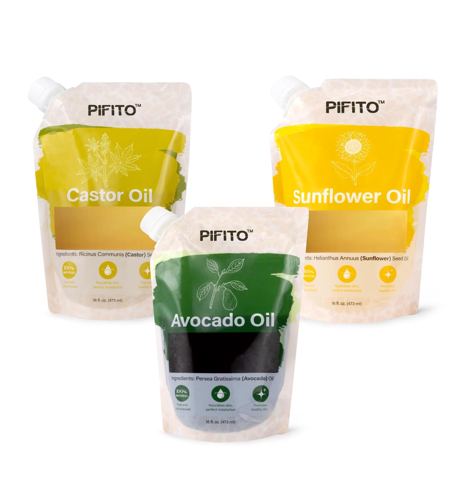 Pifito Soap Making Oils Sampler - Castor Oil Avocado Oil Sunflower Oil (16 oz Each) Premium 100% Pure and Natural Carrier Oil for Essential Oils Skin Care Hair and Body Oil - Buy Online on GoSupps.com