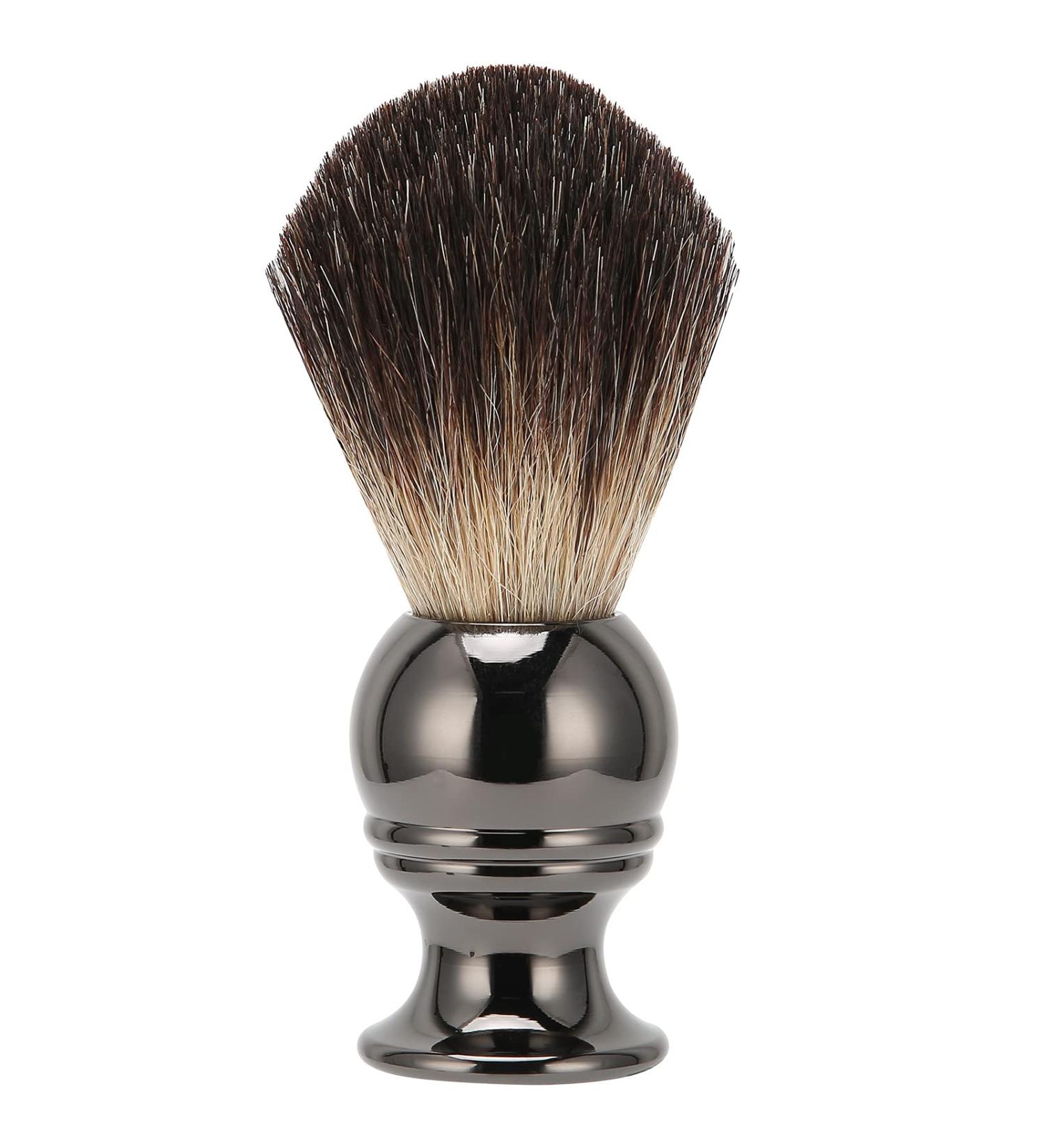 Qyebavge Men's Shaving Brush - Portable Stainless Steel Handle in Gun Color | Premium Grooming Tool for Smooth Shaves - Buy Online on GoSupps.com