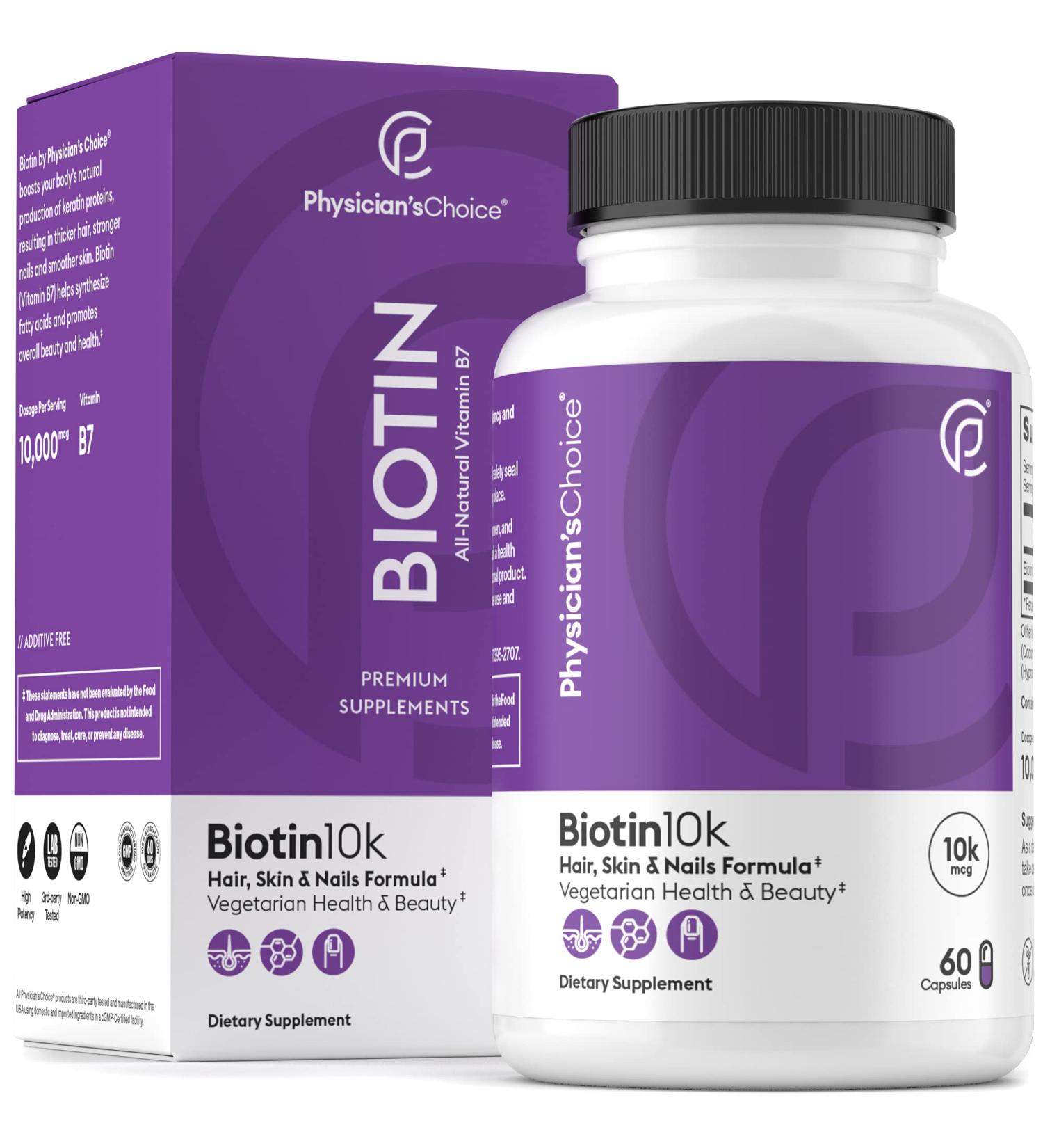 Biotin 10000mcg with Coconut Oil for Hair Growth - Natural Skin, Hair, and Nails Vitamins - High Potency, Non-GMO, Gluten-Free - 60 Veggie Capsules - Buy Online on GoSupps.com