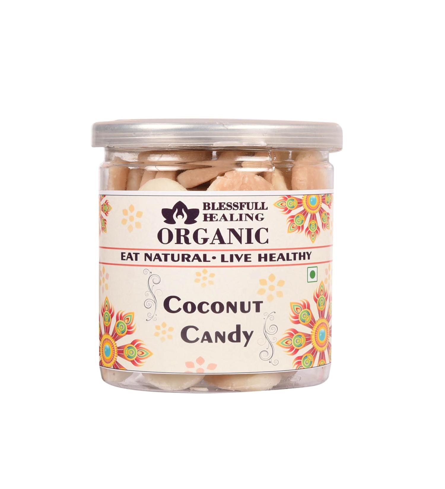 Blessfull Healing Organic Coconut Candy 300 Gram Airtight Container (Packing May Vary)
