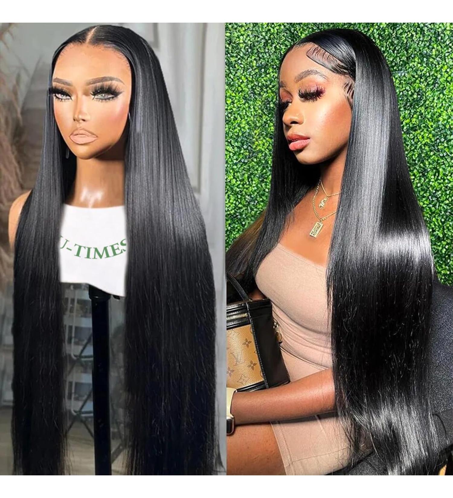 32 Inch Straight HD Lace Front Wig for Black Women - 180 Density Brazilian Virgin Human Hair - Pre Plucked with Baby Hair - Glueless 13X6 Lace Frontal Wig - Natural Color - Buy Online on GoSupps.com