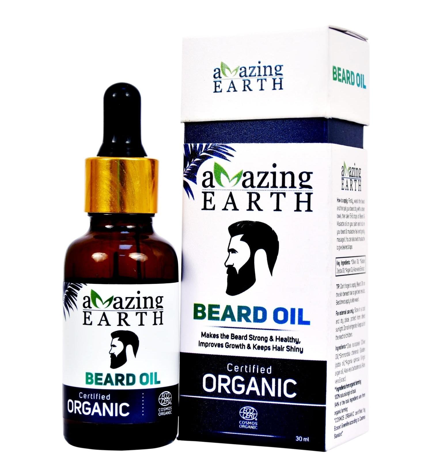 AMAzing Earth Beard Oil for Men | Organic Hair Growth Non-Sticky Vegan - 30ml - Buy Online on GoSupps.com