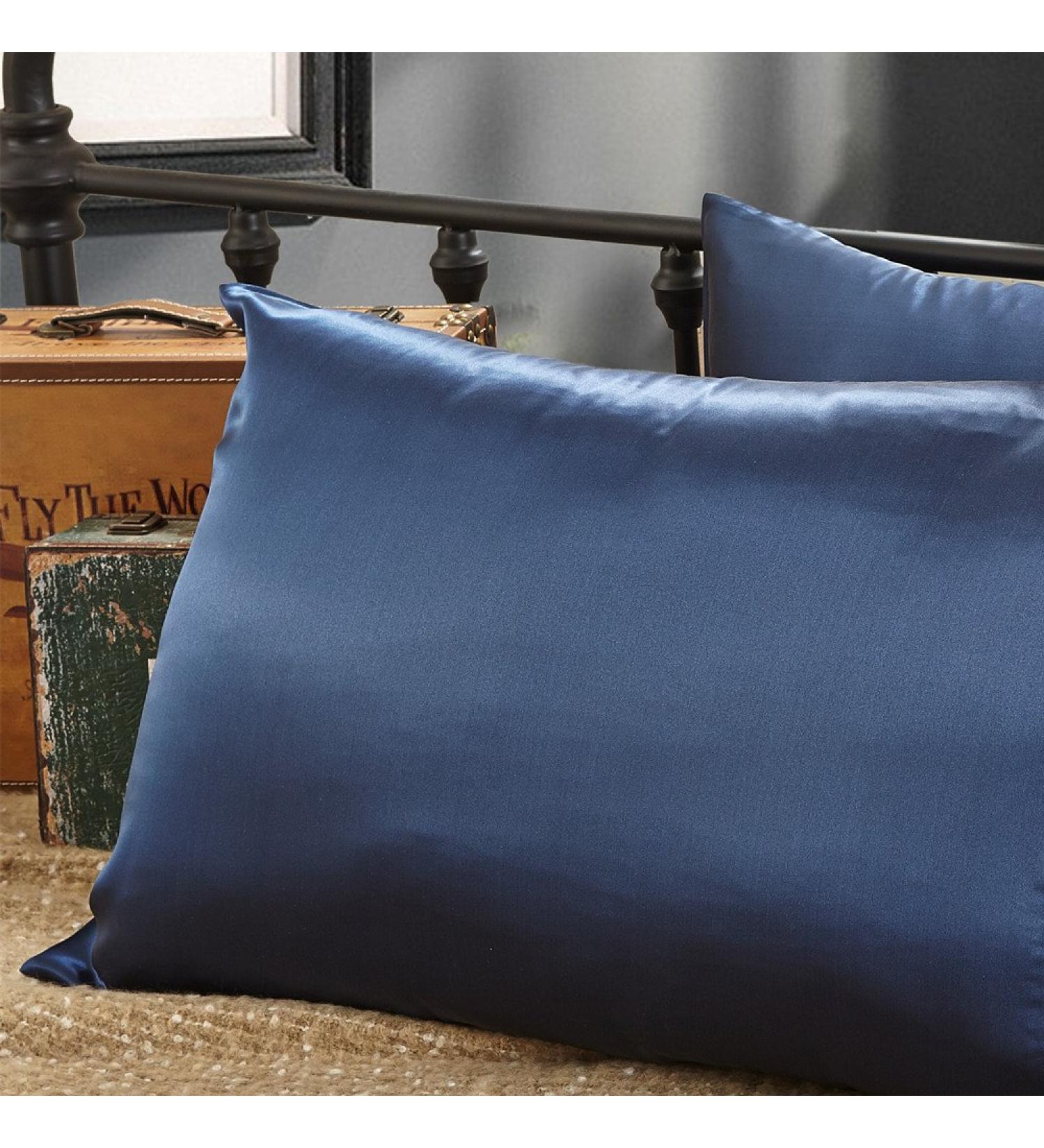 LULUSILK 22 Momme 100% Silk Pillowcase Hair and Skin Care Pillowcase Wrinkle-Resistant 1 Piece 80x80cm Navy Blue 80*80cm Navy Blue