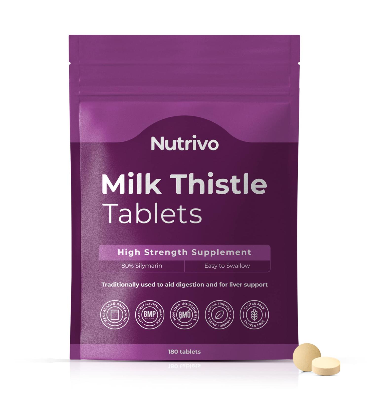 Milk Thistle Tablets - 180 High Strength Vegan Supplement with 80% Silymarin | Non GMO | Made in UK - Buy Online on GoSupps.com