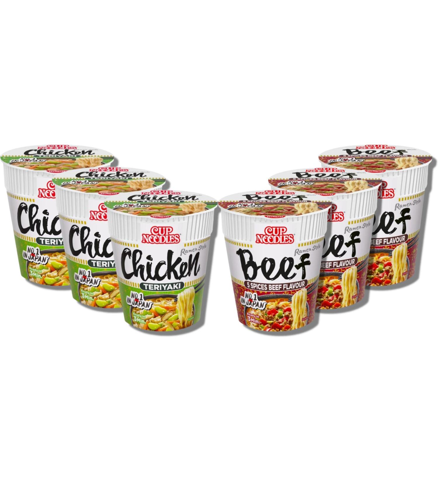 Nissin Ramen Noodles Multipack of 3 each Nissin Pot noodle Chicken Teriyaki Instant Ramen Noodles Style 70g and Nissin Noodles Cup 5 Spices Beef Flavour 64g Bundled By TGBK | Pot Noodles - Buy Online on GoSupps.com
